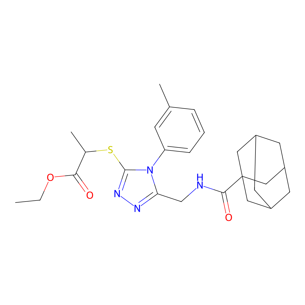 Ethyl 2-[[5-[(adamantane-1-carbonylamino)methyl]-4-(3-methylphenyl)-1,2,4-triazol-3-yl]sulfanyl]propanoate molecular structure, CAS 476440-56-9