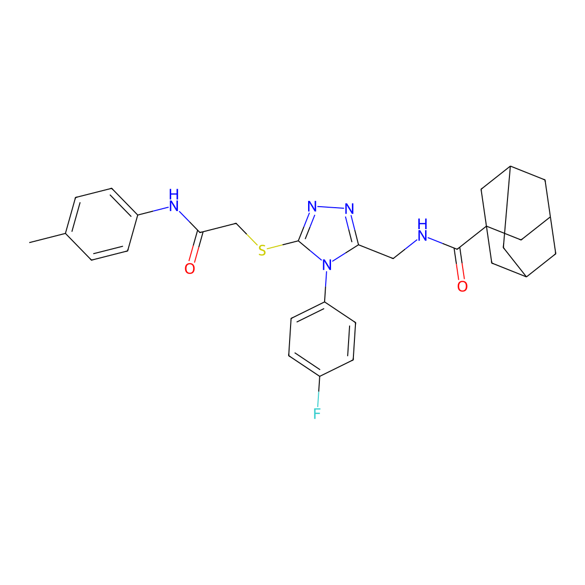 N-[[4-(4-fluorophenyl)-5-[2-(4-methylanilino)-2-oxoethyl]sulfanyl-1,2,4-triazol-3-yl]methyl]adamantane-1-carboxamide molecular structure, CAS 476441-10-8