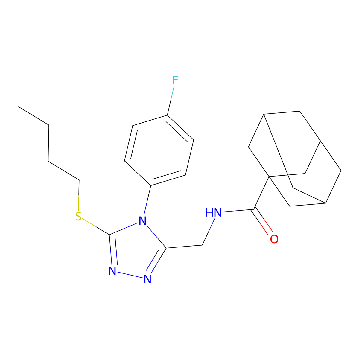 N-[[5-butylsulfanyl-4-(4-fluorophenyl)-1,2,4-triazol-3-yl]methyl]adamantane-1-carboxamide molecular structure, CAS 476441-19-7