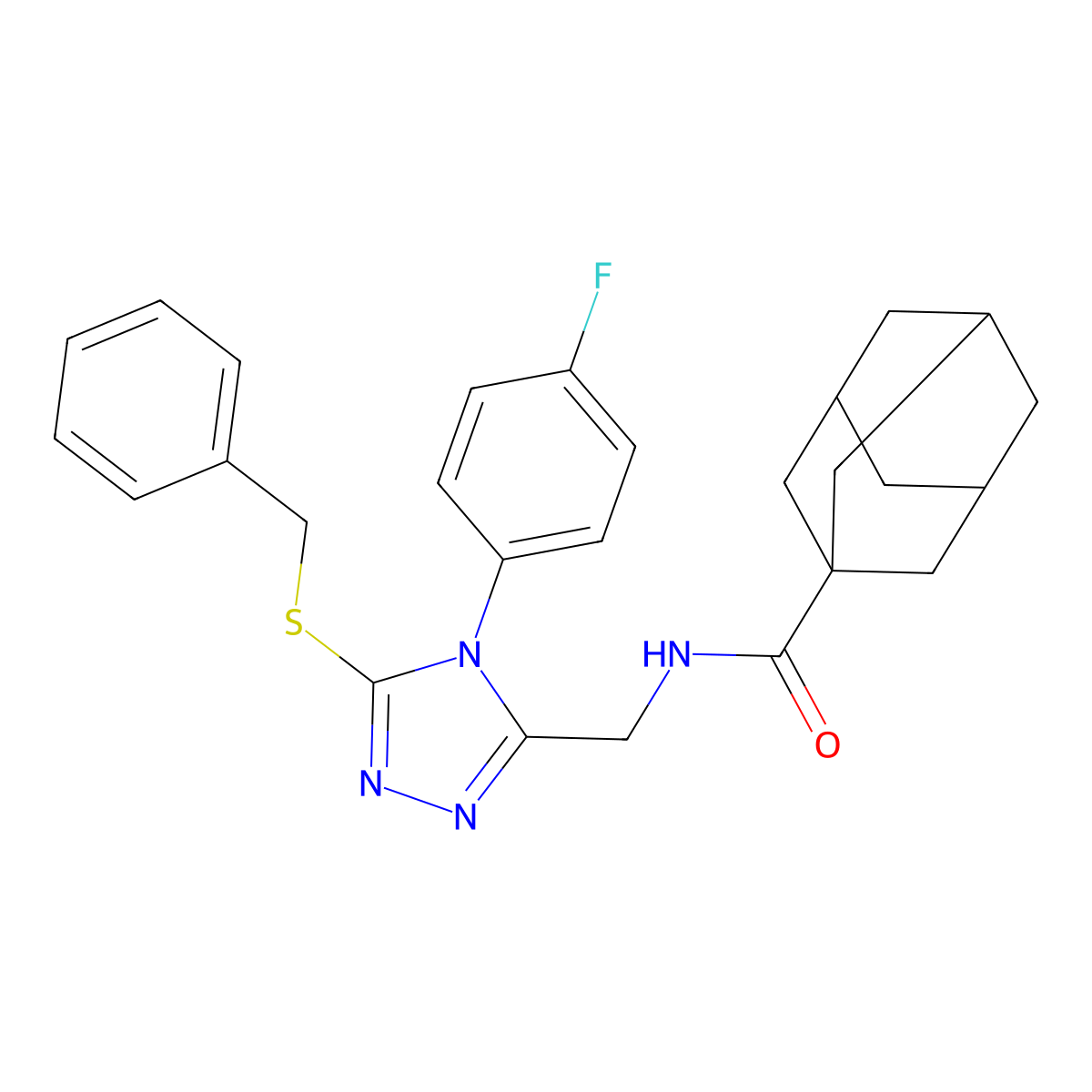N-[[5-benzylsulfanyl-4-(4-fluorophenyl)-1,2,4-triazol-3-yl]methyl]adamantane-1-carboxamide molecular structure, CAS 476441-29-9