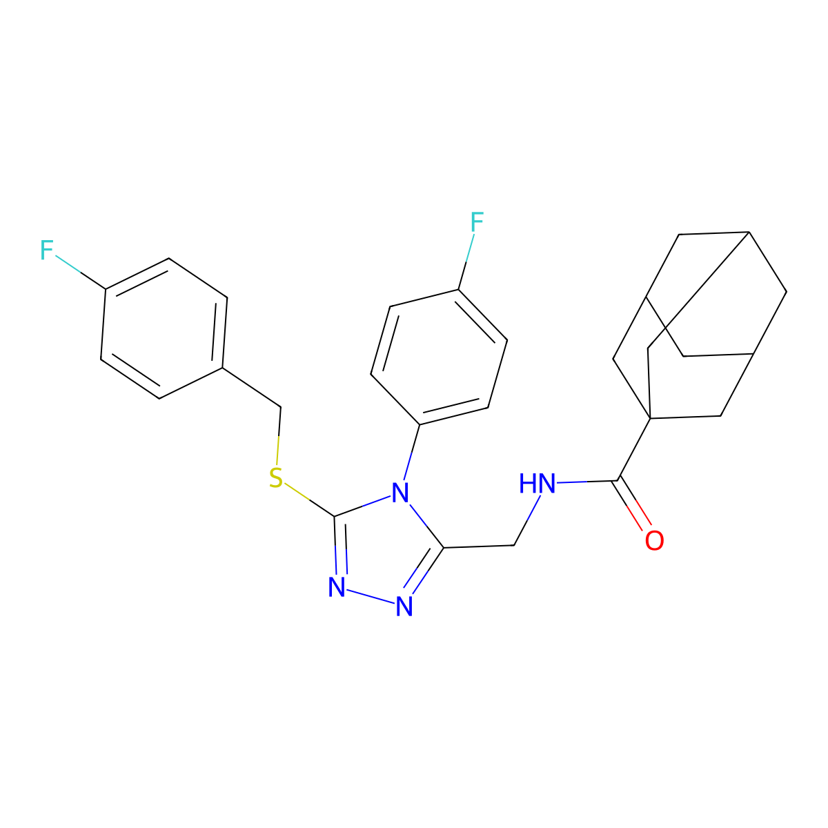 N-[[4-(4-fluorophenyl)-5-[(4-fluorophenyl)methylsulfanyl]-1,2,4-triazol-3-yl]methyl]adamantane-1-carboxamide molecular structure, CAS 476441-30-2