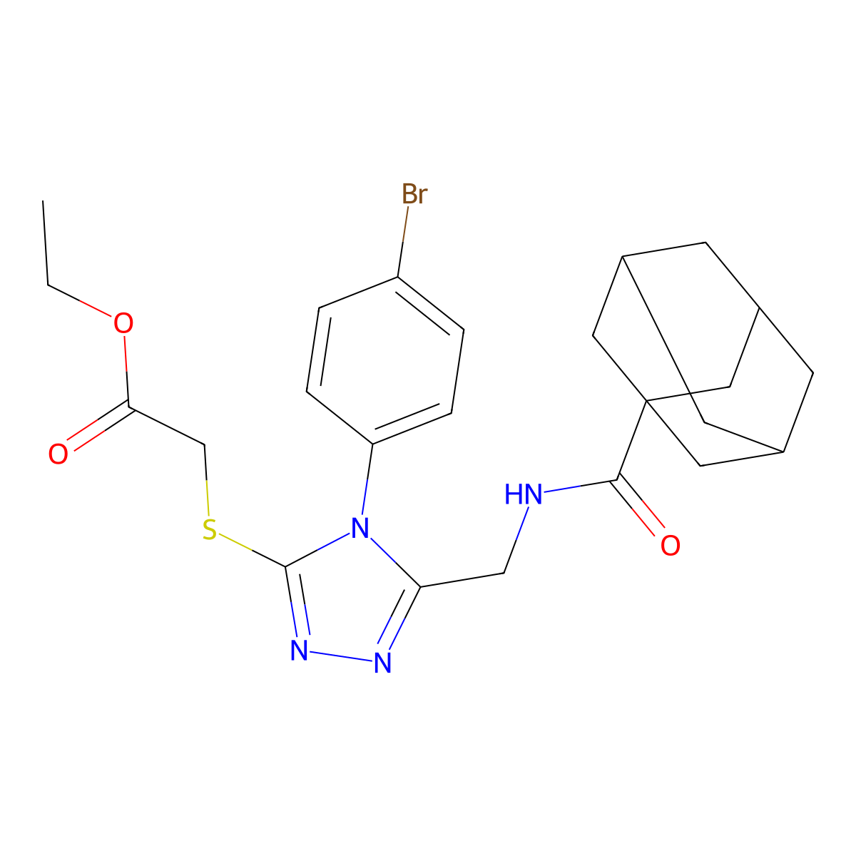 Ethyl 2-[[5-[(adamantane-1-carbonylamino)methyl]-4-(4-bromophenyl)-1,2,4-triazol-3-yl]sulfanyl]acetate molecular structure, CAS 476441-91-5