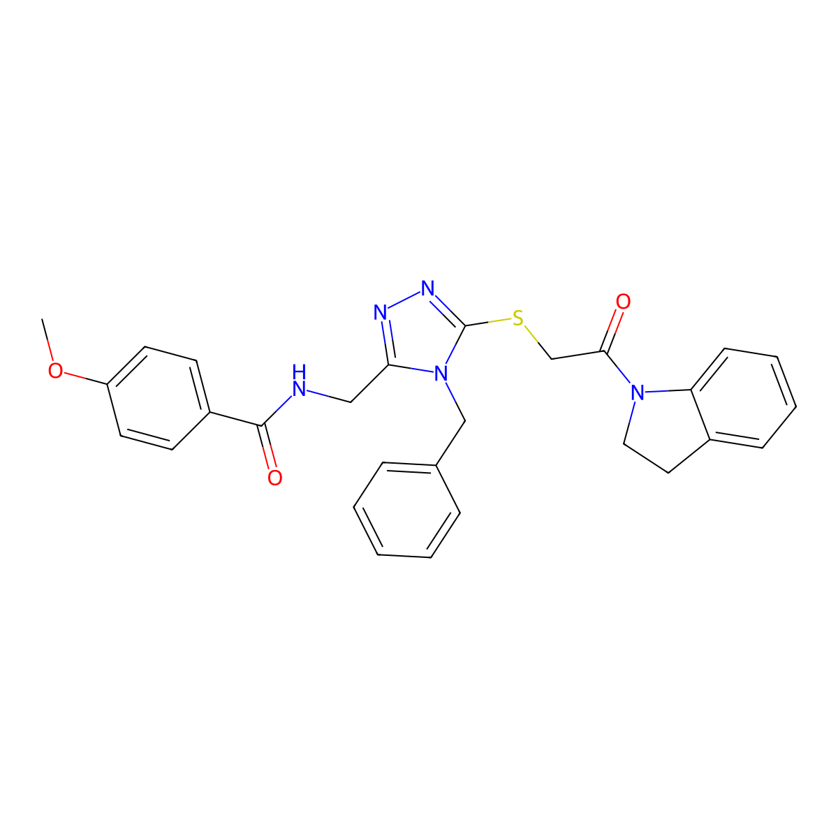 N-((4-benzyl-5-((2-(indolin-1-yl)-2-oxoethyl)thio)-4H-1,2,4-triazol-3-yl)methyl)-4-methoxybenzamide molecular structure, CAS 476447-58-2