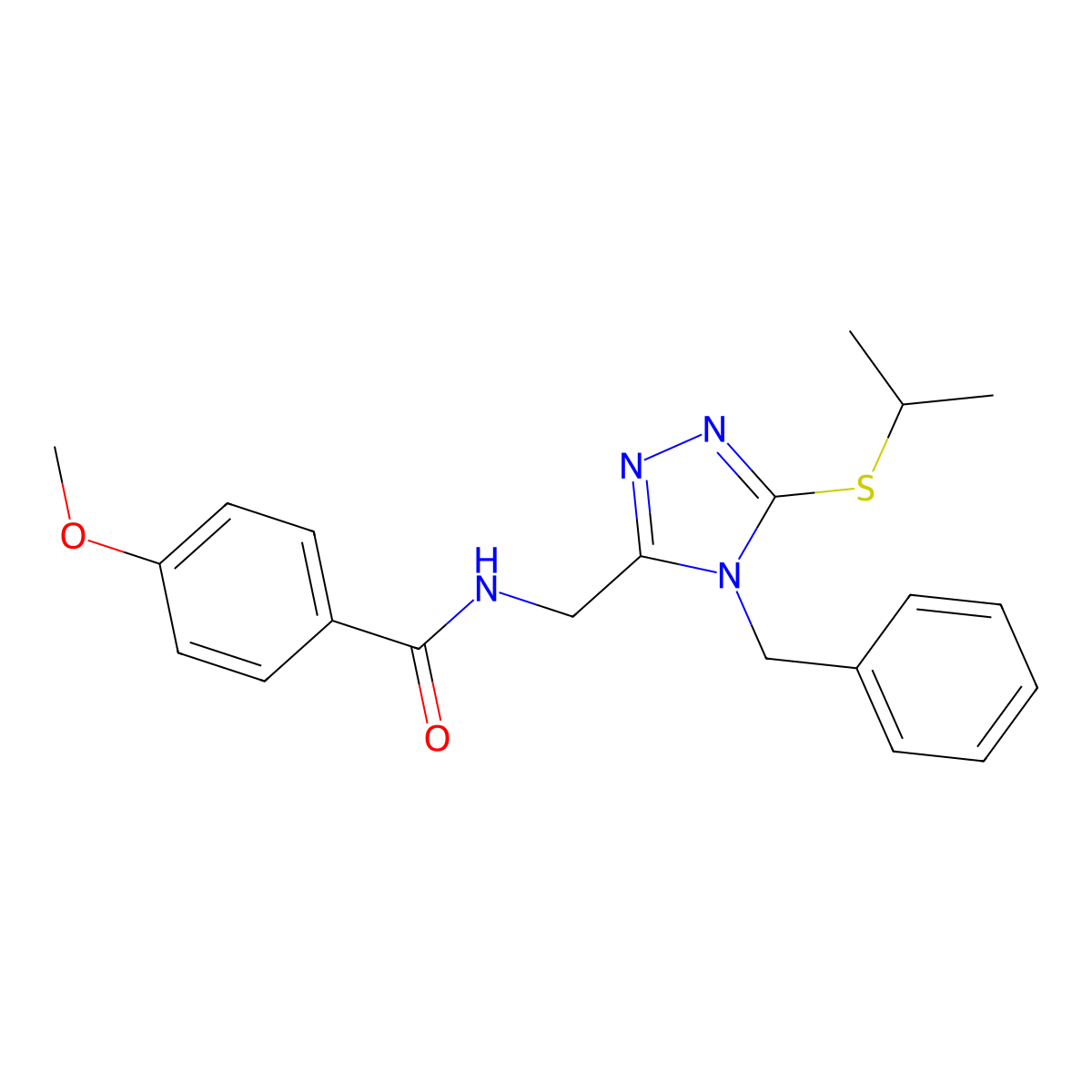 N-((4-benzyl-5-(isopropylthio)-4H-1,2,4-triazol-3-yl)methyl)-4-methoxybenzamide molecular structure, CAS 476447-61-7