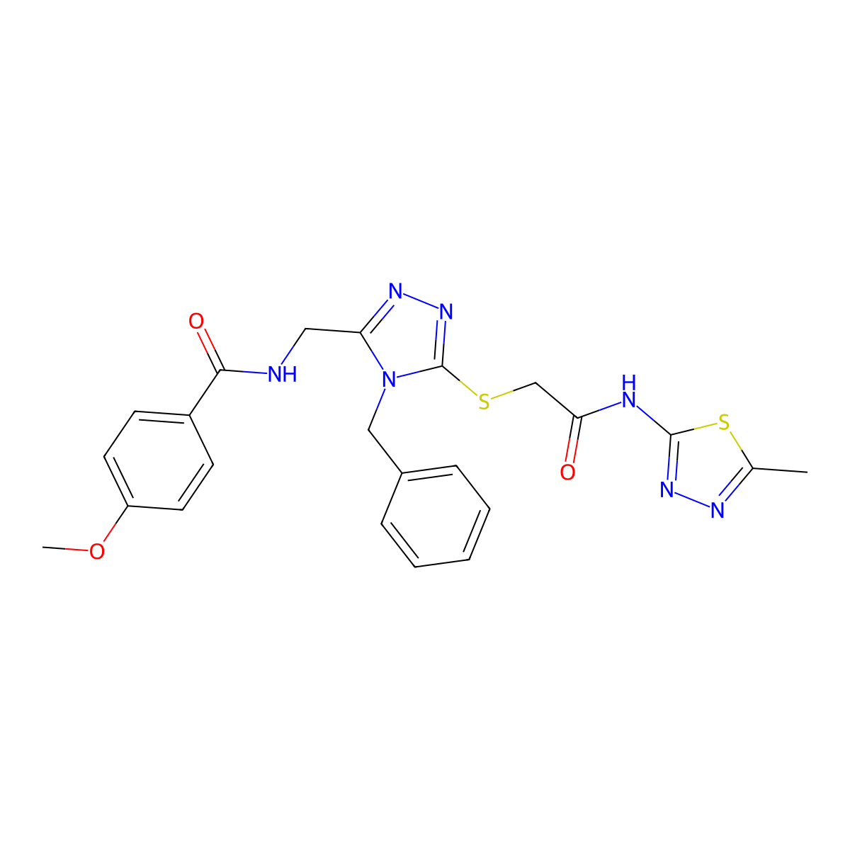 N-((4-benzyl-5-((2-((5-methyl-1,3,4-thiadiazol-2-yl)amino)-2-oxoethyl)thio)-4H-1,2,4-triazol-3-yl)methyl)-4-methoxybenzamide molecular structure, CAS 476447-79-7