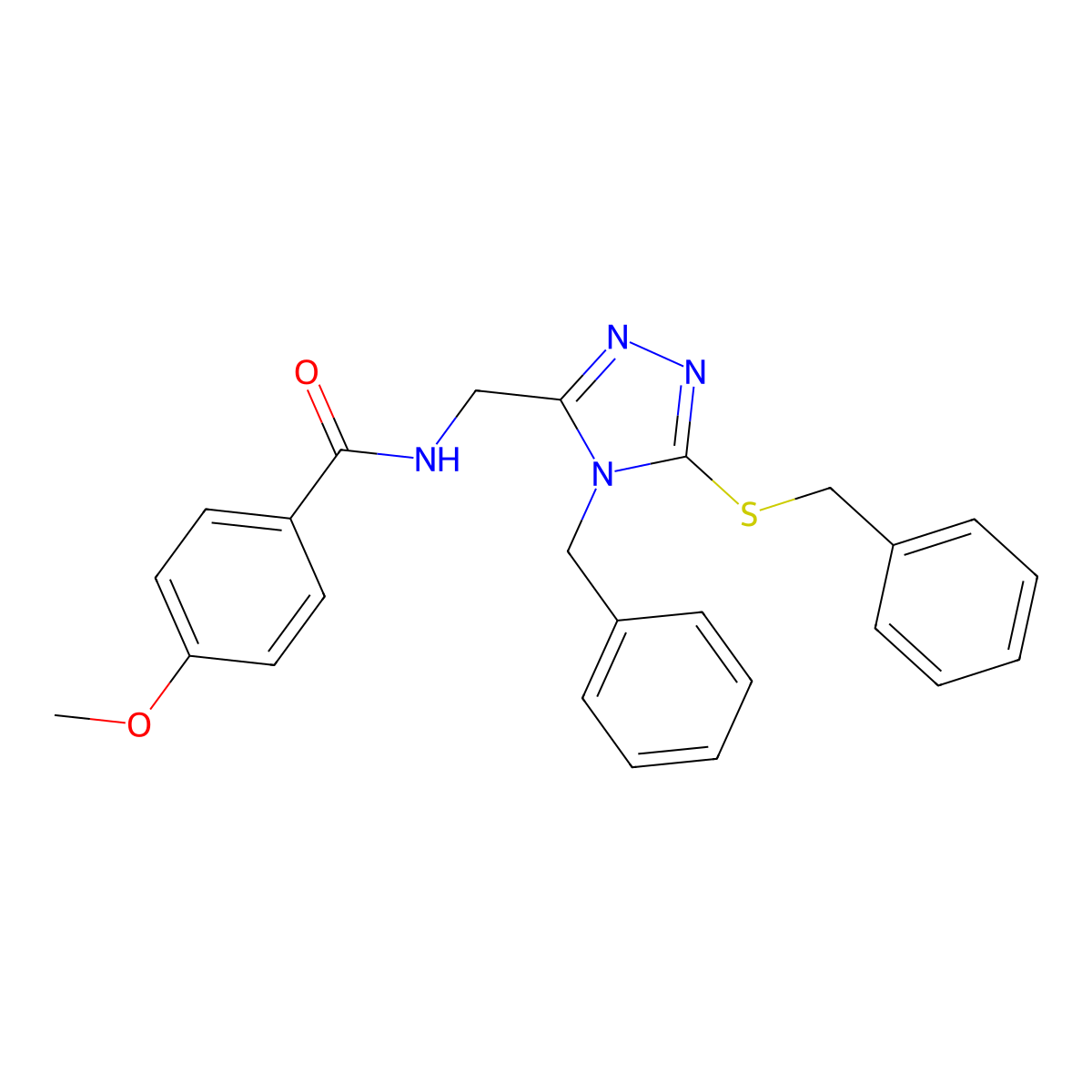 N-[(4-benzyl-5-benzylsulfanyl-1,2,4-triazol-3-yl)methyl]-4-methoxybenzamide molecular structure, CAS 476447-83-3