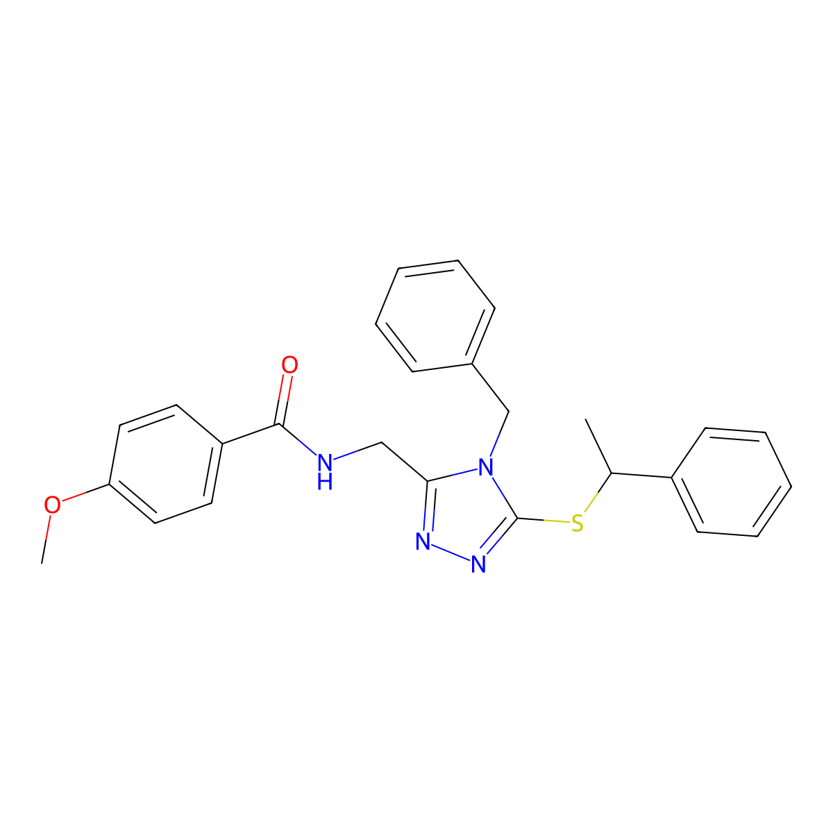 N-((4-benzyl-5-((1-phenylethyl)thio)-4H-1,2,4-triazol-3-yl)methyl)-4-methoxybenzamide molecular structure, CAS 476447-85-5