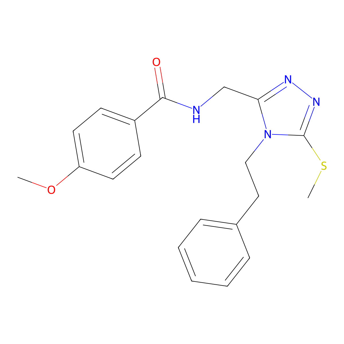 4-methoxy-N-((5-(methylthio)-4-phenethyl-4H-1,2,4-triazol-3-yl)methyl)benzamide molecular structure, CAS 476447-86-6