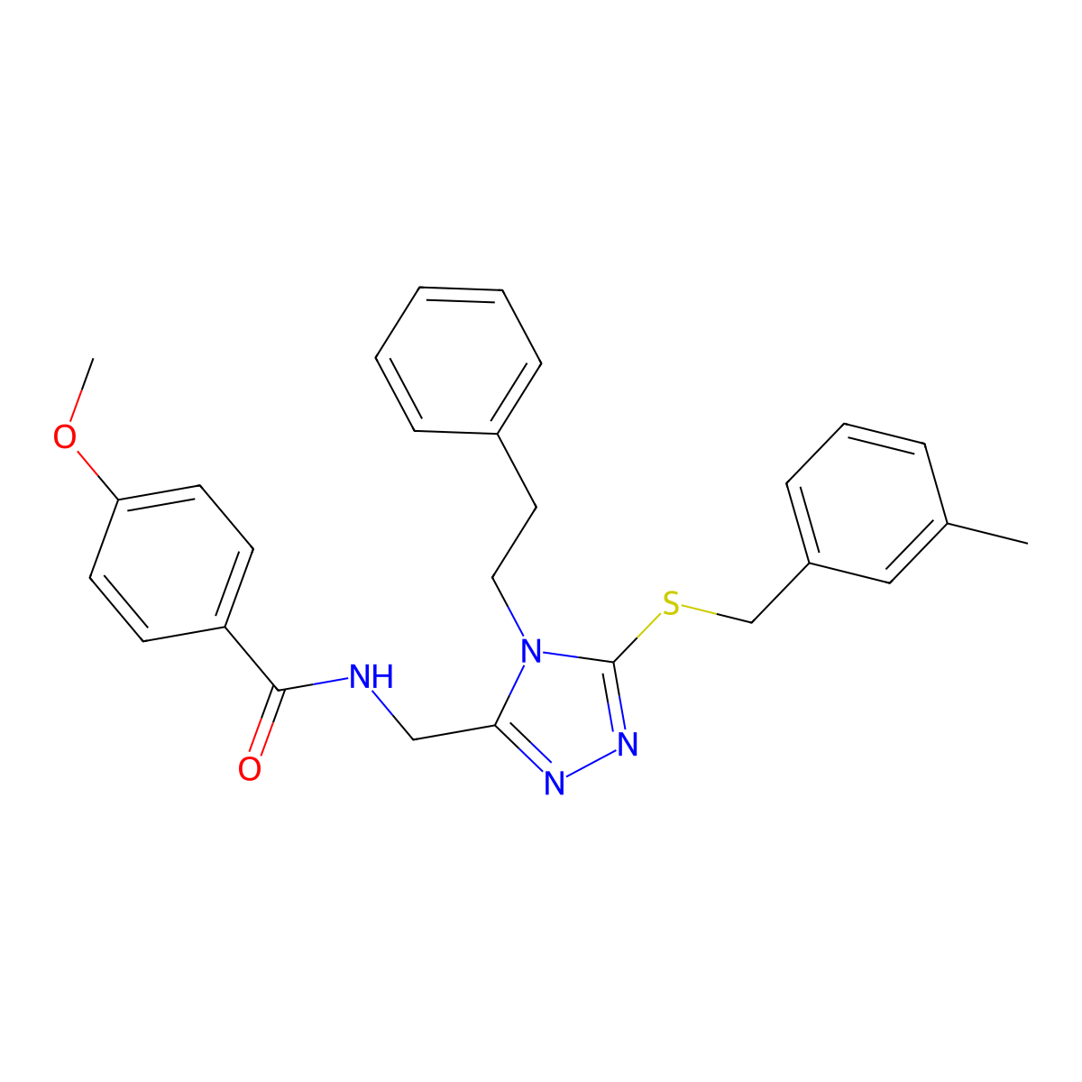 4-methoxy-N-((5-((3-methylbenzyl)thio)-4-phenethyl-4H-1,2,4-triazol-3-yl)methyl)benzamide molecular structure, CAS 476447-87-7