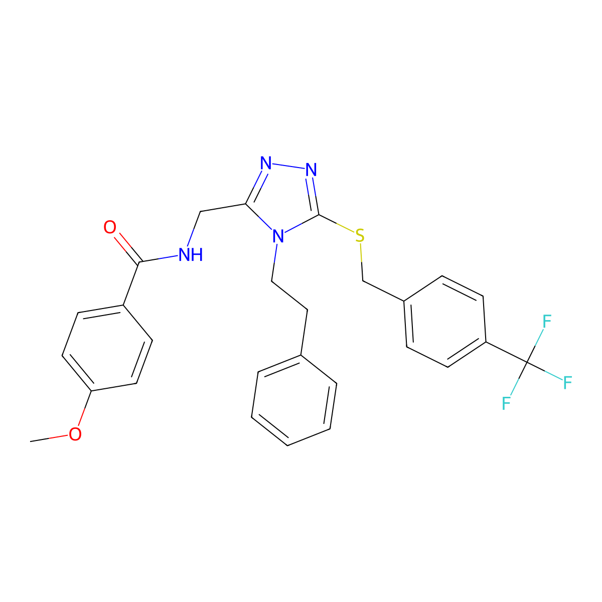 4-methoxy-N-((4-phenethyl-5-((4-(trifluoromethyl)benzyl)thio)-4H-1,2,4-triazol-3-yl)methyl)benzamide molecular structure, CAS 476447-88-8