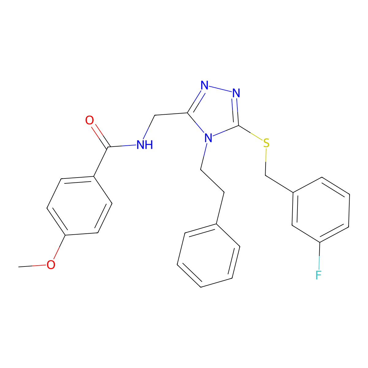 N-((5-((3-fluorobenzyl)thio)-4-phenethyl-4H-1,2,4-triazol-3-yl)methyl)-4-methoxybenzamide molecular structure, CAS 476447-91-3