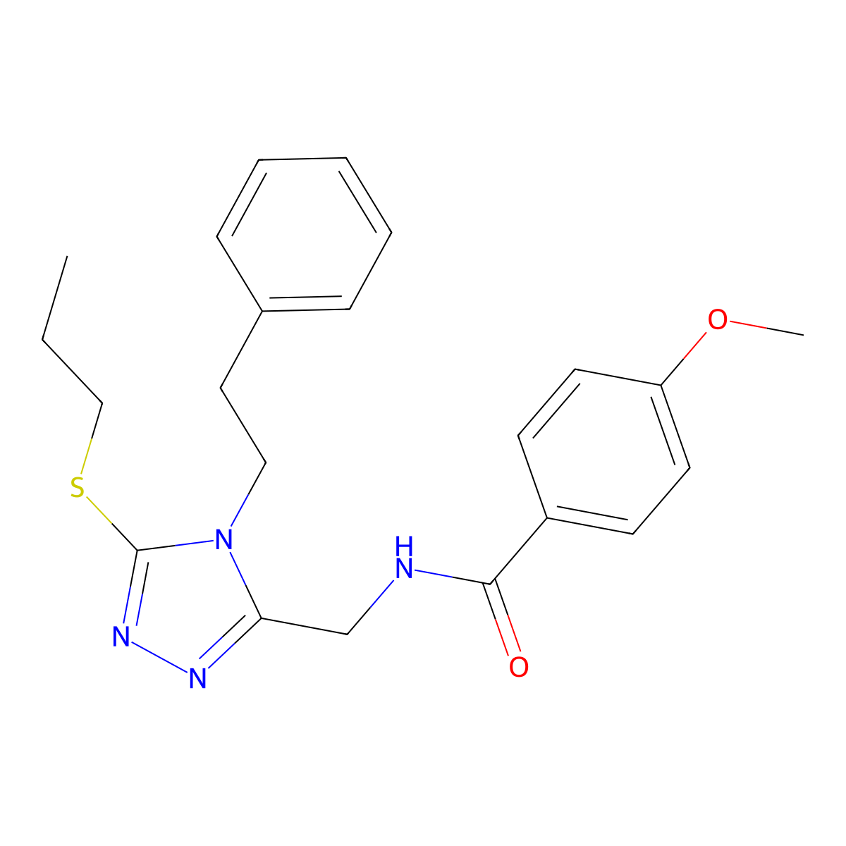 4-methoxy-N-((4-phenethyl-5-(propylthio)-4H-1,2,4-triazol-3-yl)methyl)benzamide molecular structure, CAS 476447-97-9