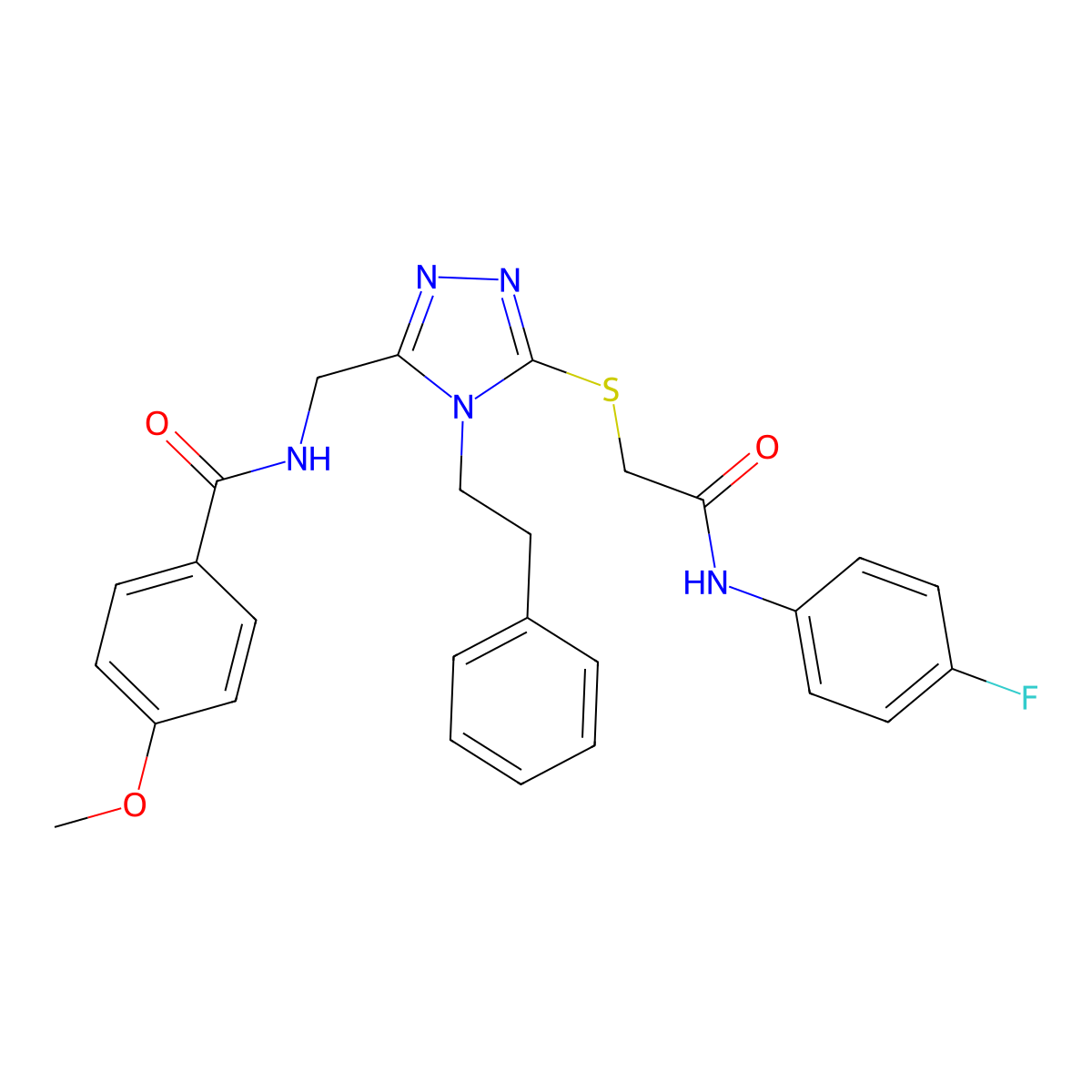 N-((5-((2-((4-fluorophenyl)amino)-2-oxoethyl)thio)-4-phenethyl-4H-1,2,4-triazol-3-yl)methyl)-4-methoxybenzamide molecular structure, CAS 476448-08-5