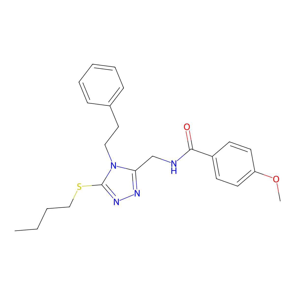 N-((5-(butylthio)-4-phenethyl-4H-1,2,4-triazol-3-yl)methyl)-4-methoxybenzamide molecular structure, CAS 476448-15-4