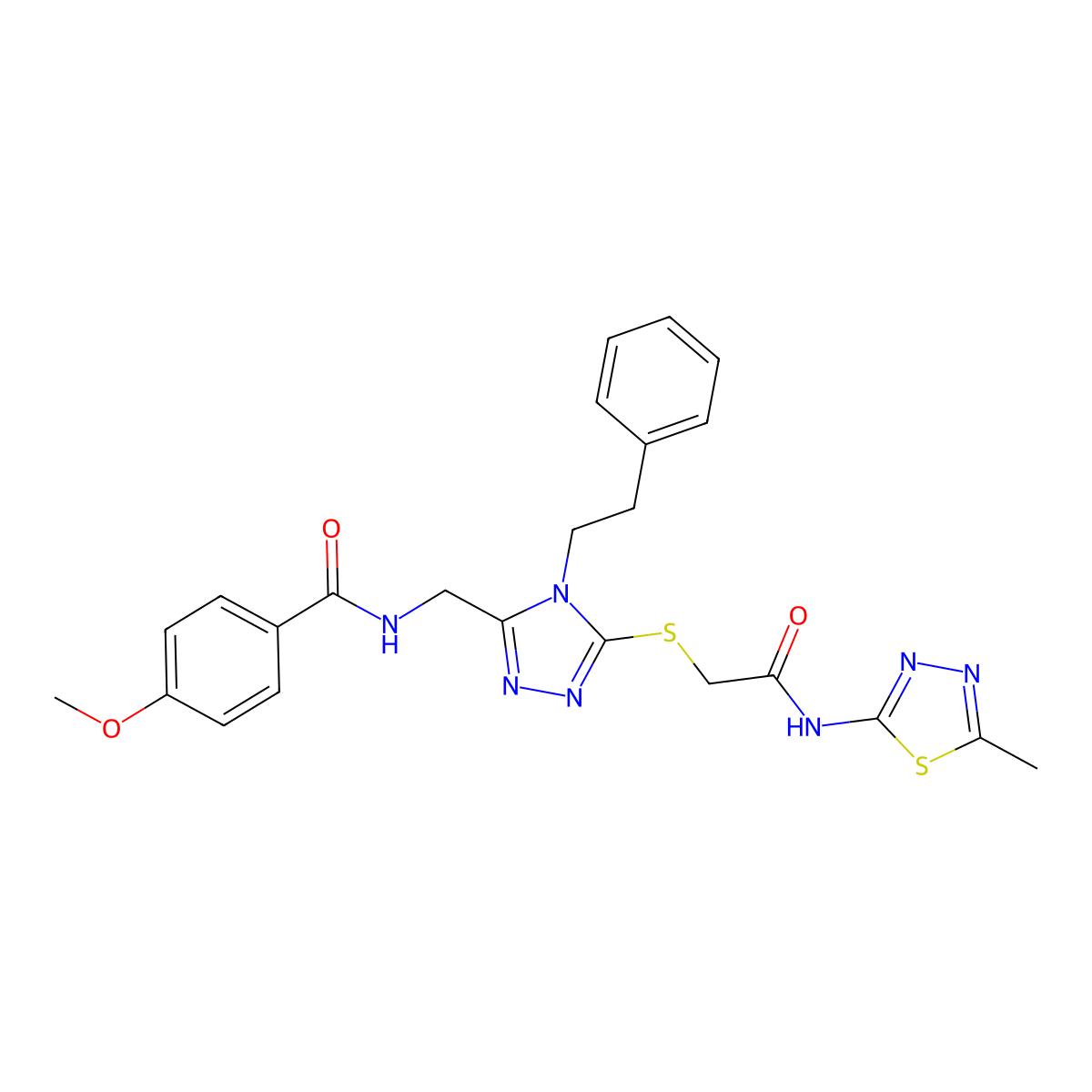 4-methoxy-N-((5-((2-((5-methyl-1,3,4-thiadiazol-2-yl)amino)-2-oxoethyl)thio)-4-phenethyl-4H-1,2,4-triazol-3-yl)methyl)benzamide molecular structure, CAS 476448-23-4