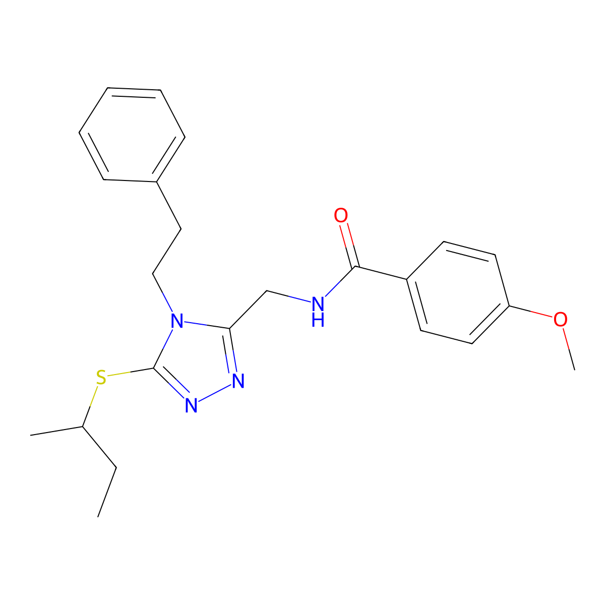 N-((5-(sec-butylthio)-4-phenethyl-4H-1,2,4-triazol-3-yl)methyl)-4-methoxybenzamide molecular structure, CAS 476448-25-6