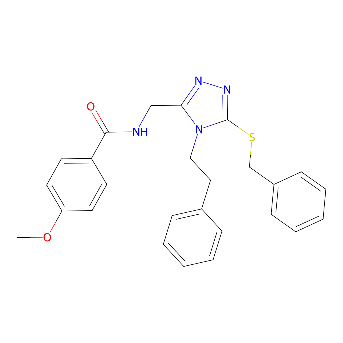N-((5-(benzylthio)-4-phenethyl-4H-1,2,4-triazol-3-yl)methyl)-4-methoxybenzamide molecular structure, CAS 476448-26-7