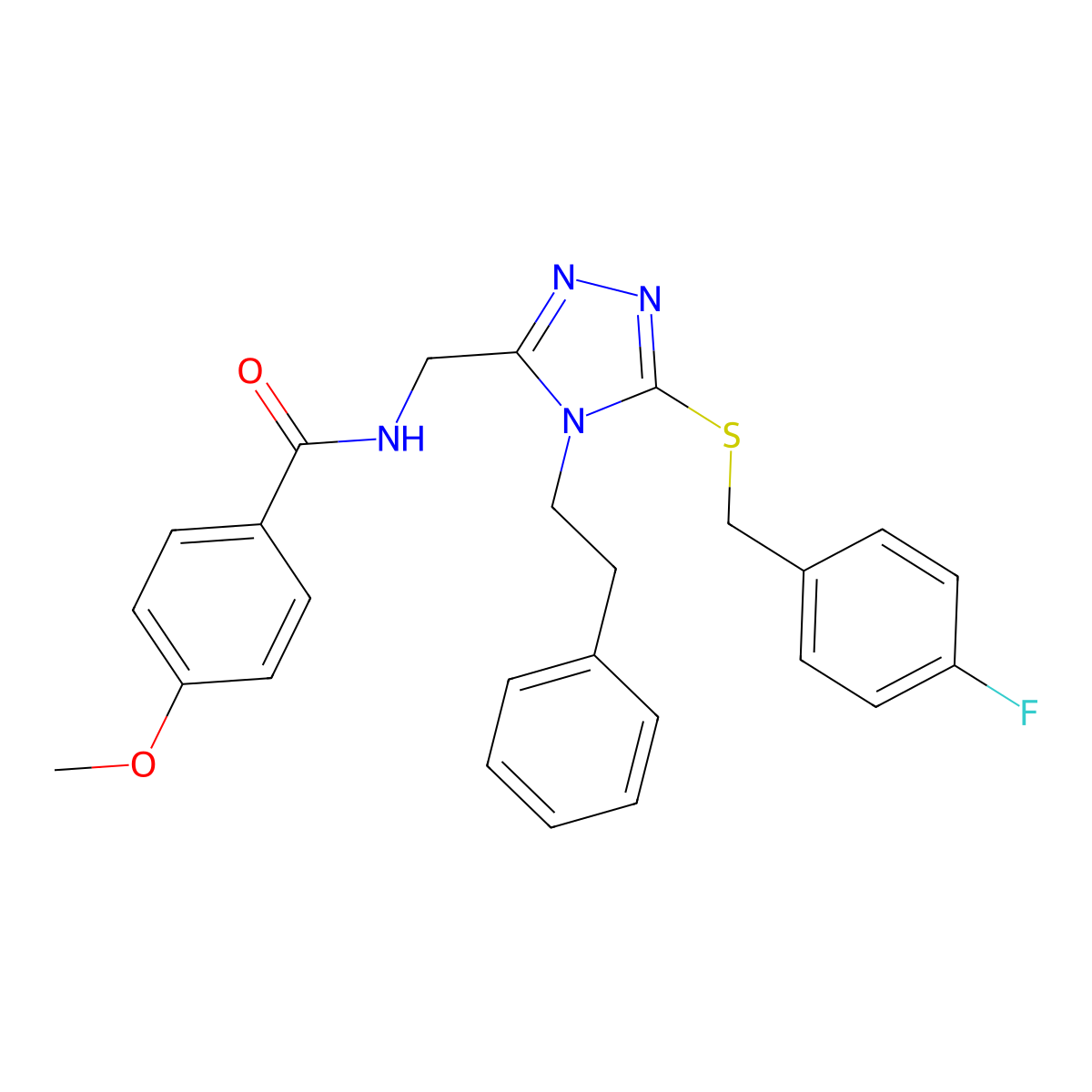 N-((5-((4-fluorobenzyl)thio)-4-phenethyl-4H-1,2,4-triazol-3-yl)methyl)-4-methoxybenzamide molecular structure, CAS 476448-27-8