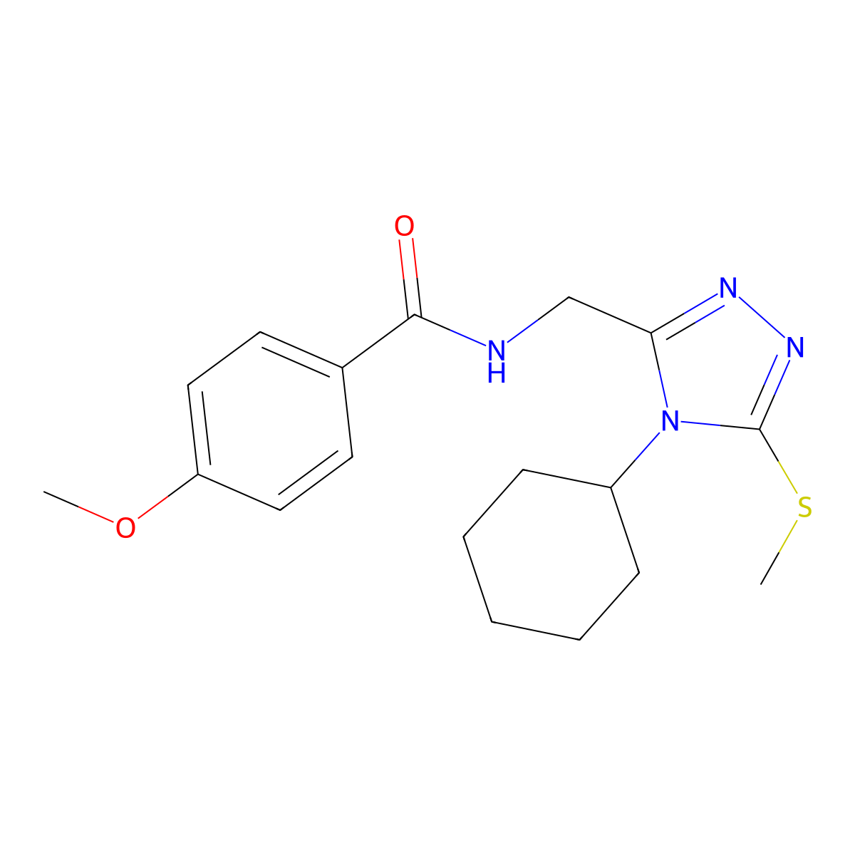 N-[(4-cyclohexyl-5-methylsulfanyl-1,2,4-triazol-3-yl)methyl]-4-methoxybenzamide molecular structure, CAS 476448-29-0