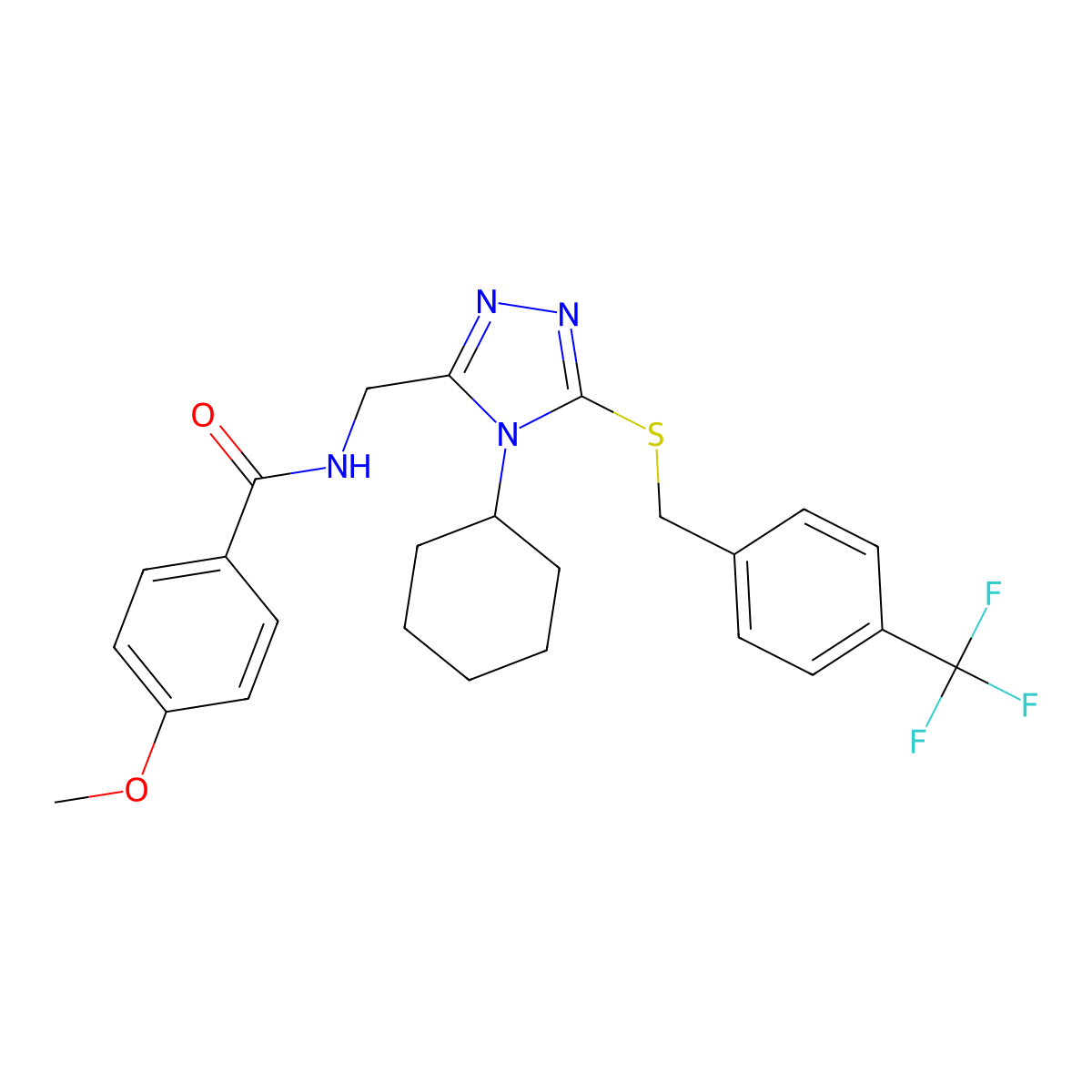 N-[[4-cyclohexyl-5-[[4-(trifluoromethyl)phenyl]methylsulfanyl]-1,2,4-triazol-3-yl]methyl]-4-methoxybenzamide molecular structure, CAS 476448-31-4