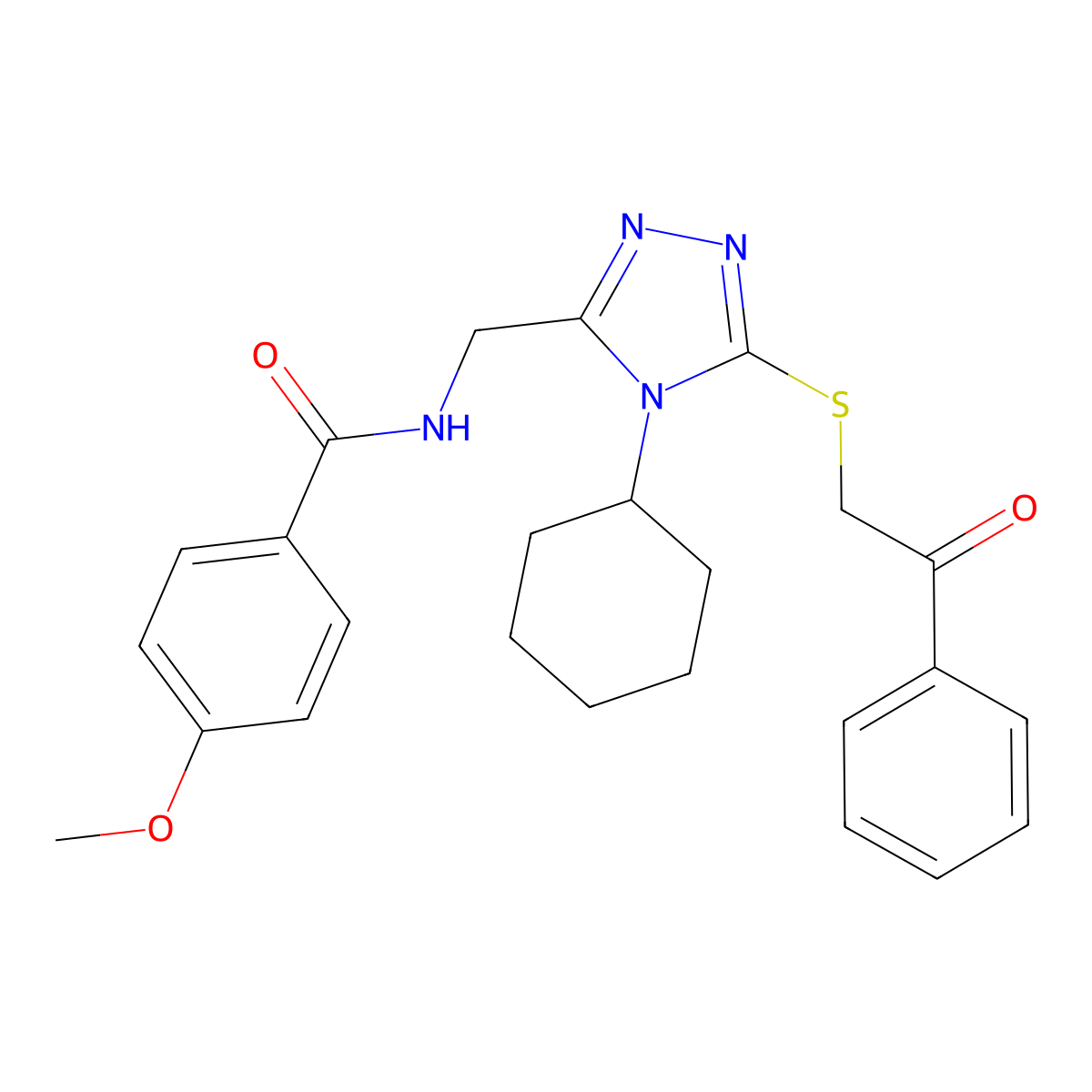 N-[(4-cyclohexyl-5-phenacylsulfanyl-1,2,4-triazol-3-yl)methyl]-4-methoxybenzamide molecular structure, CAS 476448-38-1