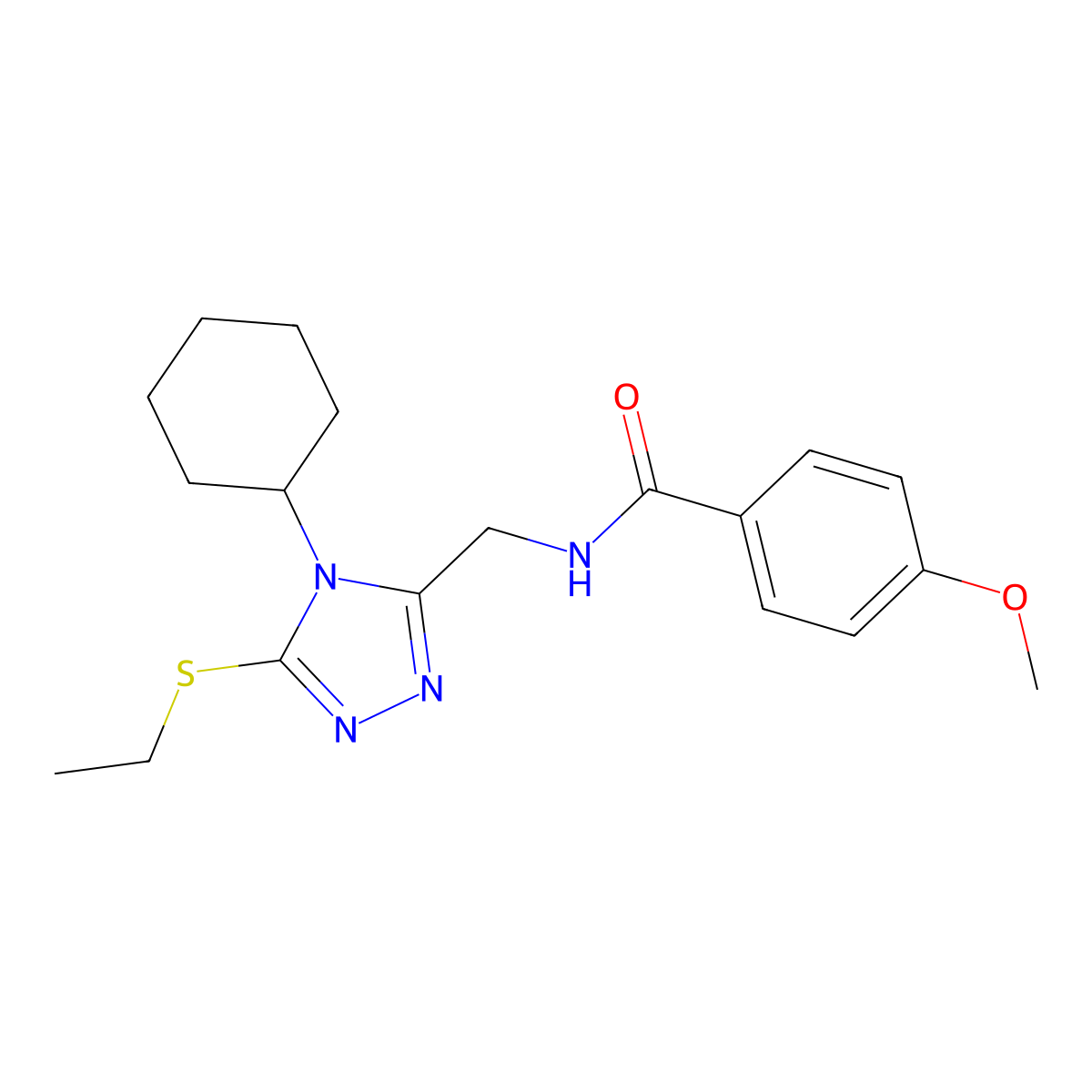 N-((4-cyclohexyl-5-(ethylthio)-4H-1,2,4-triazol-3-yl)methyl)-4-methoxybenzamide molecular structure, CAS 476448-39-2