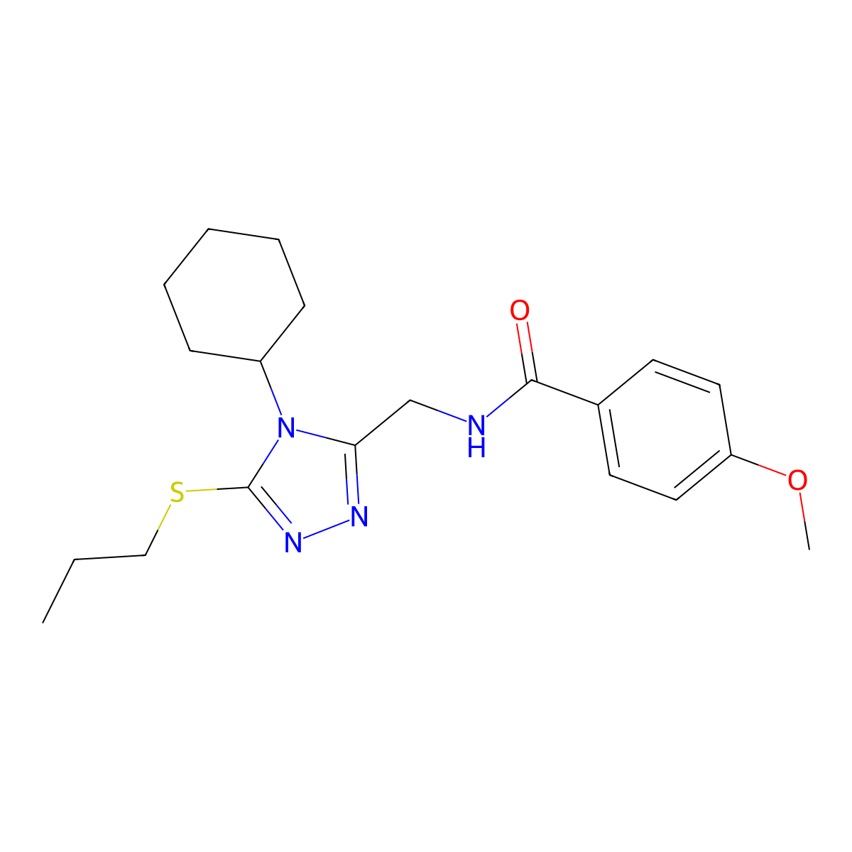N-((4-cyclohexyl-5-(propylthio)-4H-1,2,4-triazol-3-yl)methyl)-4-methoxybenzamide molecular structure, CAS 476448-40-5