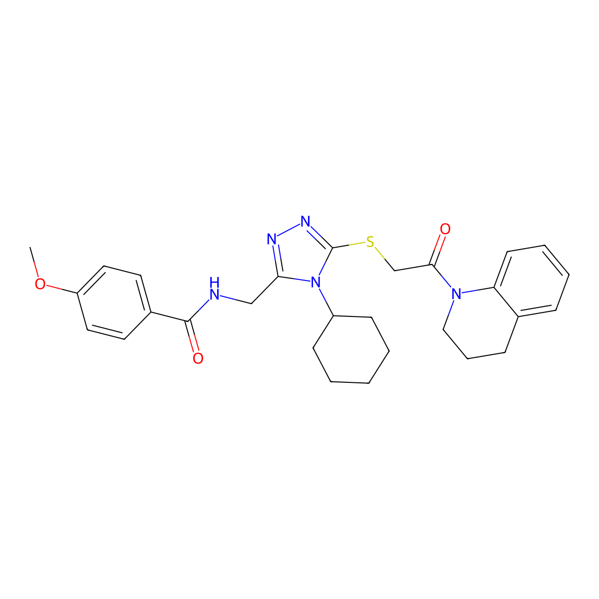 N-((4-cyclohexyl-5-((2-(3,4-dihydroquinolin-1(2H)-yl)-2-oxoethyl)thio)-4H-1,2,4-triazol-3-yl)methyl)-4-methoxybenzamide molecular structure, CAS 476448-45-0
