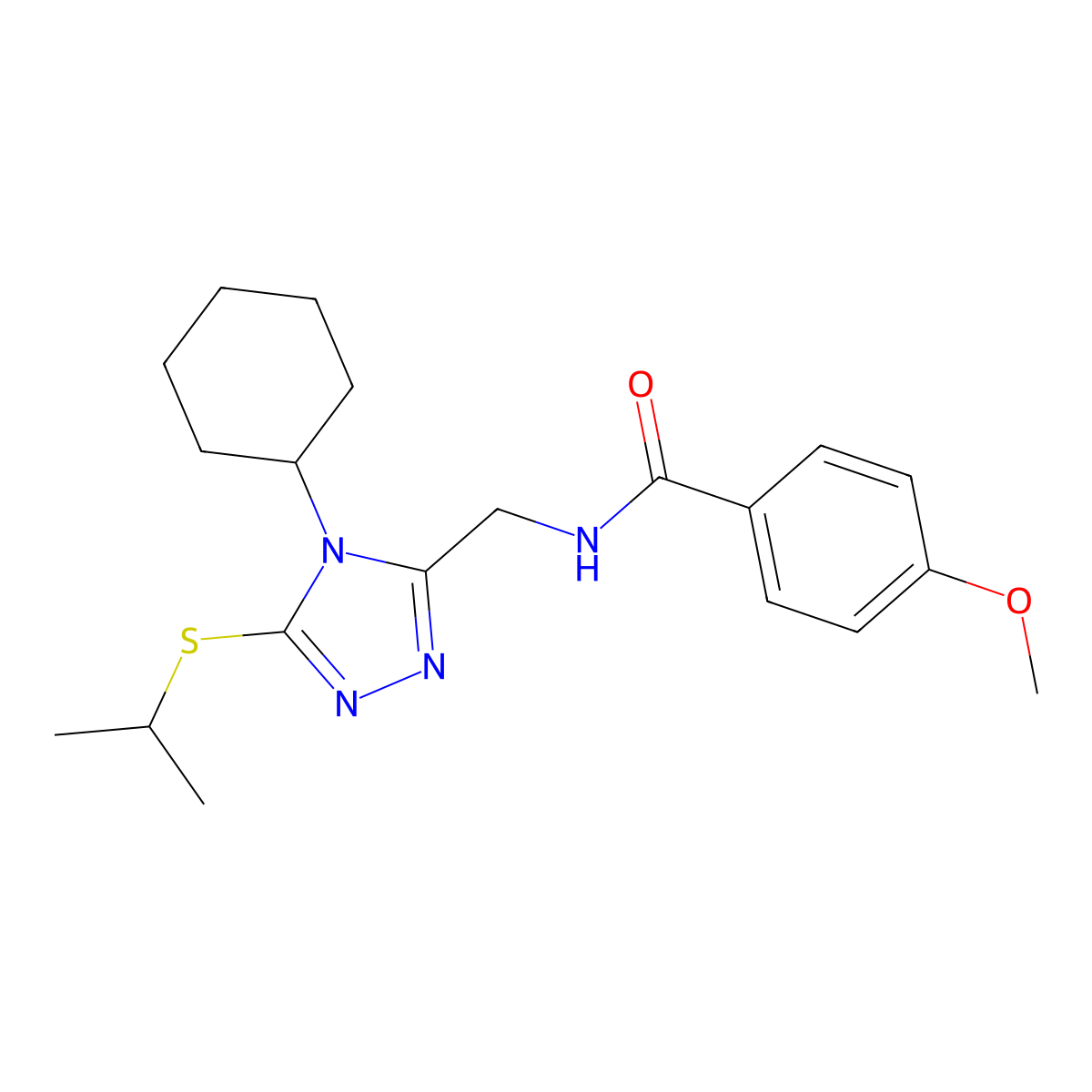 N-[(4-cyclohexyl-5-propan-2-ylsulfanyl-1,2,4-triazol-3-yl)methyl]-4-methoxybenzamide molecular structure, CAS 476448-47-2