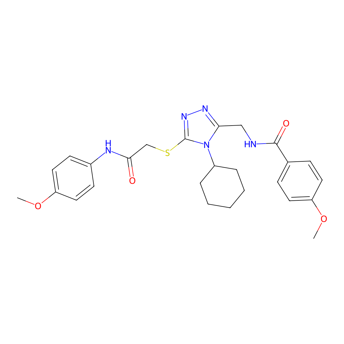 N-[[4-cyclohexyl-5-[2-(4-methoxyanilino)-2-oxoethyl]sulfanyl-1,2,4-triazol-3-yl]methyl]-4-methoxybenzamide molecular structure, CAS 476448-53-0