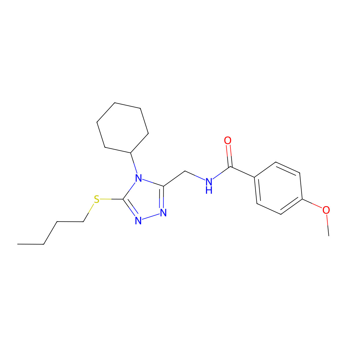 N-((5-(butylthio)-4-cyclohexyl-4H-1,2,4-triazol-3-yl)methyl)-4-methoxybenzamide molecular structure, CAS 476448-58-5