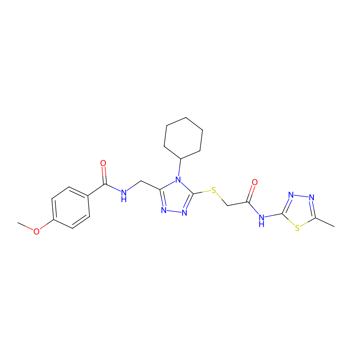 N-[[4-cyclohexyl-5-[2-[(5-methyl-1,3,4-thiadiazol-2-yl)amino]-2-oxoethyl]sulfanyl-1,2,4-triazol-3-yl]methyl]-4-methoxybenzamide molecular structure, CAS 476448-65-4