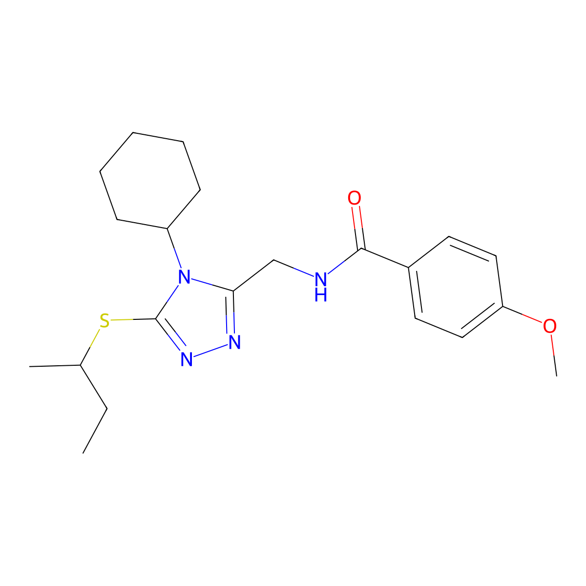 N-((5-(sec-butylthio)-4-cyclohexyl-4H-1,2,4-triazol-3-yl)methyl)-4-methoxybenzamide molecular structure, CAS 476448-67-6