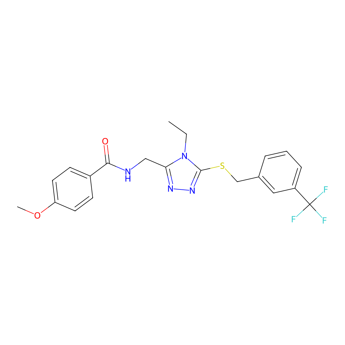 N-((4-ethyl-5-((3-(trifluoromethyl)benzyl)thio)-4H-1,2,4-triazol-3-yl)methyl)-4-methoxybenzamide molecular structure, CAS 476448-72-3