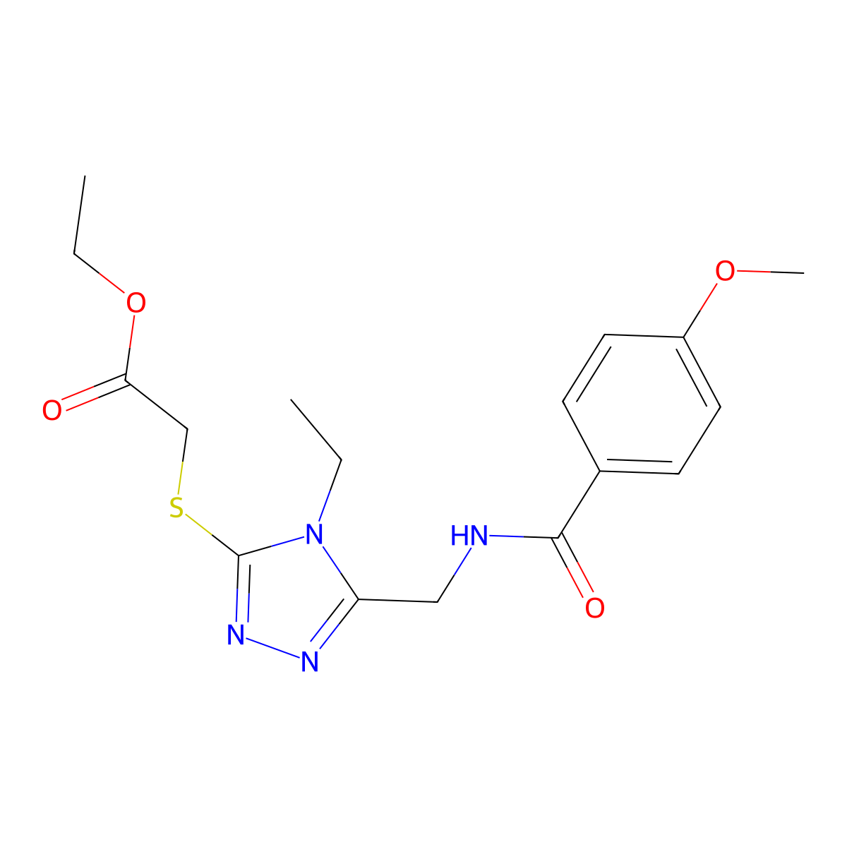 ethyl 2-((4-ethyl-5-((4-methoxybenzamido)methyl)-4H-1,2,4-triazol-3-yl)thio)acetate molecular structure, CAS 476448-76-7