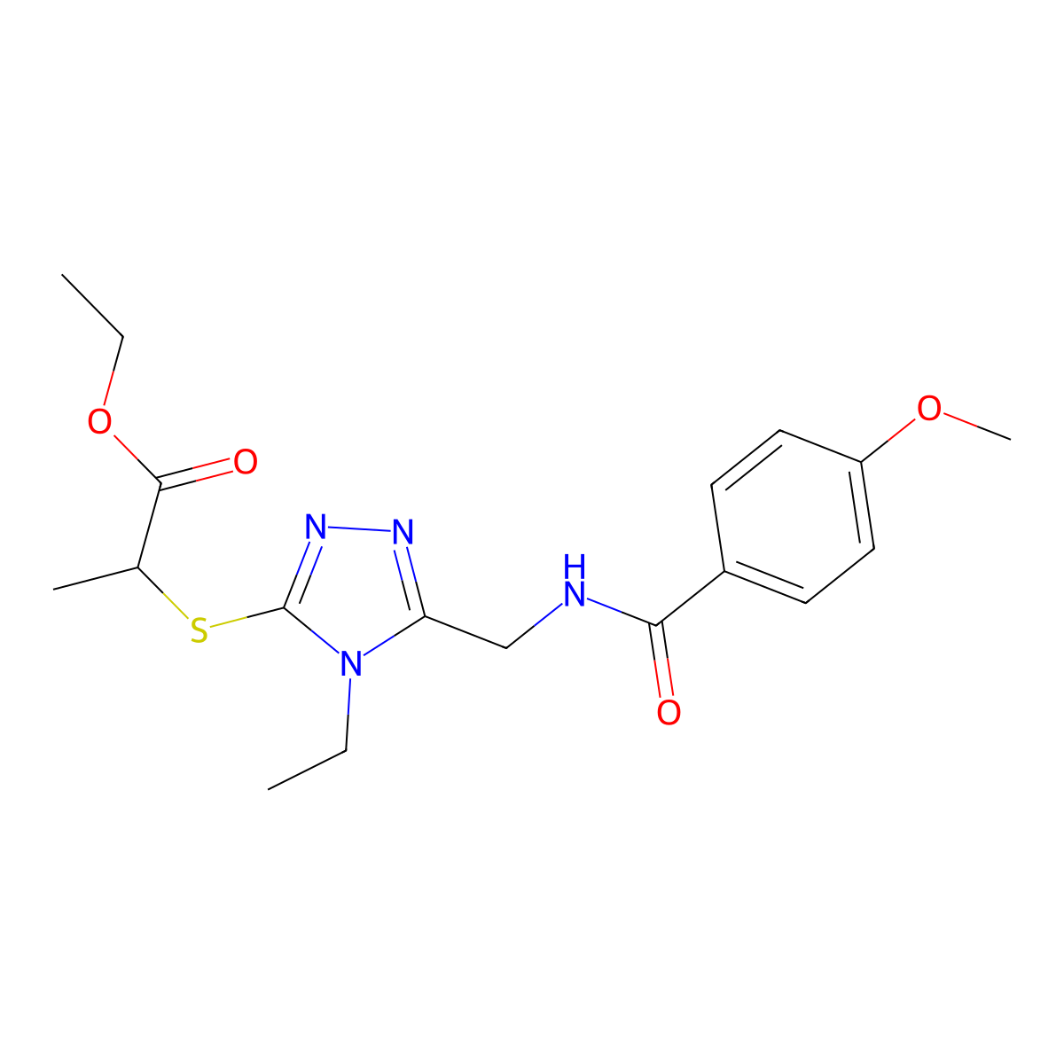 Ethyl 2-[[4-ethyl-5-[[(4-methoxybenzoyl)amino]methyl]-1,2,4-triazol-3-yl]sulfanyl]propanoate molecular structure, CAS 476448-77-8