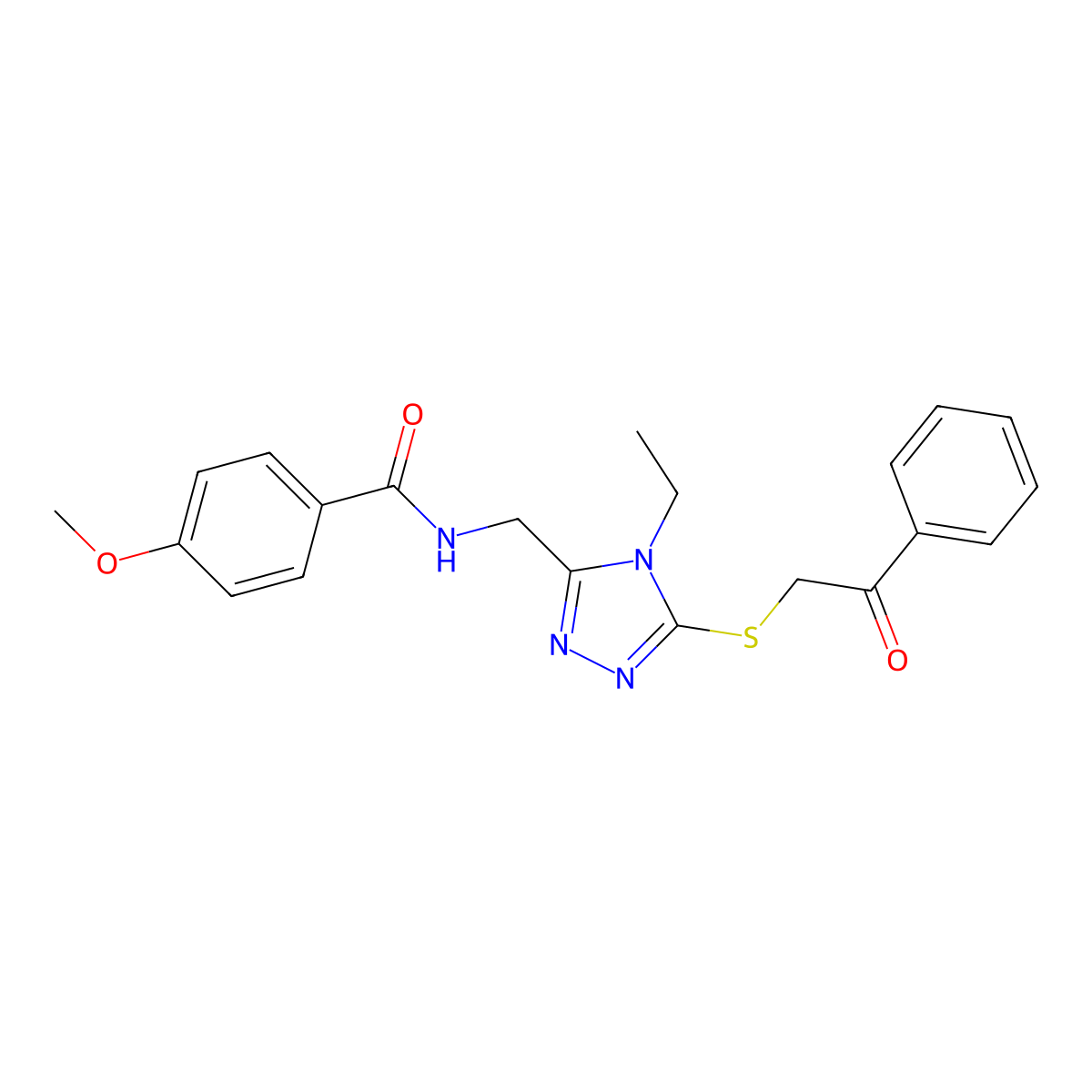 N-((4-ethyl-5-((2-oxo-2-phenylethyl)thio)-4H-1,2,4-triazol-3-yl)methyl)-4-methoxybenzamide molecular structure, CAS 476448-78-9