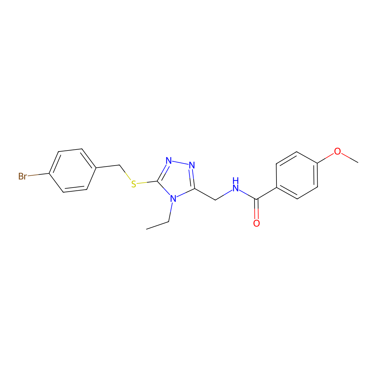 N-[[5-[(4-bromophenyl)methylsulfanyl]-4-ethyl-1,2,4-triazol-3-yl]methyl]-4-methoxybenzamide molecular structure, CAS 476448-81-4