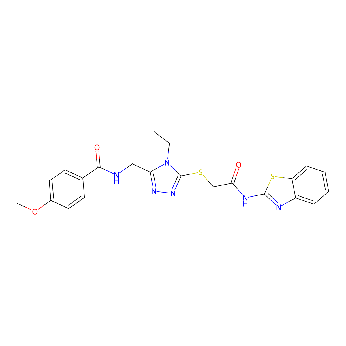 N-((5-((2-(benzo[d]thiazol-2-ylamino)-2-oxoethyl)thio)-4-ethyl-4H-1,2,4-triazol-3-yl)methyl)-4-methoxybenzamide molecular structure, CAS 476449-04-4