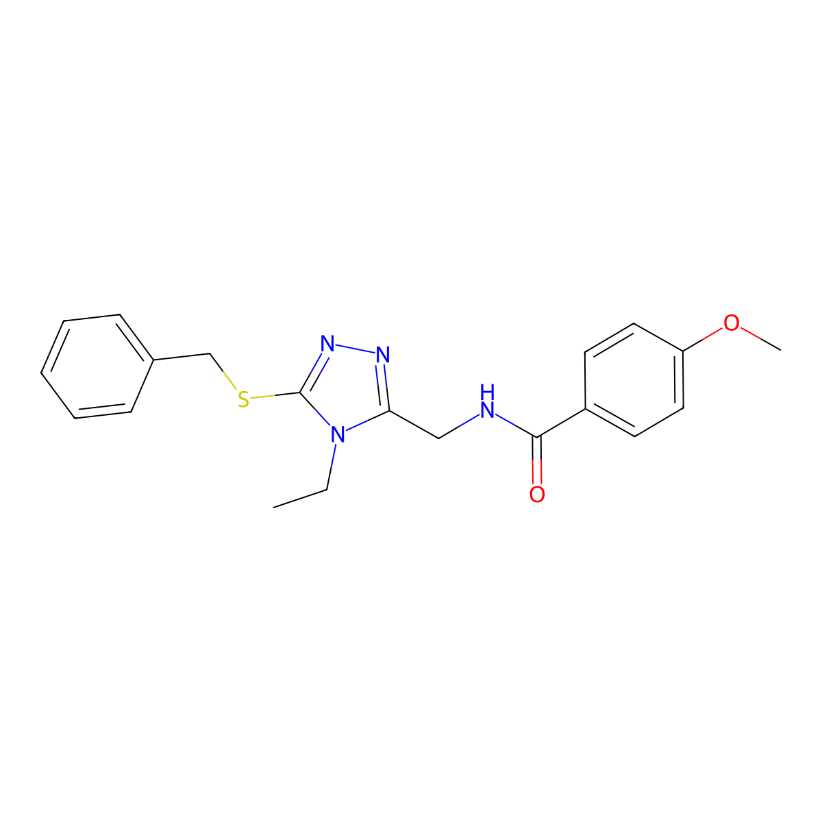 N-((5-(benzylthio)-4-ethyl-4H-1,2,4-triazol-3-yl)methyl)-4-methoxybenzamide molecular structure, CAS 476449-09-9
