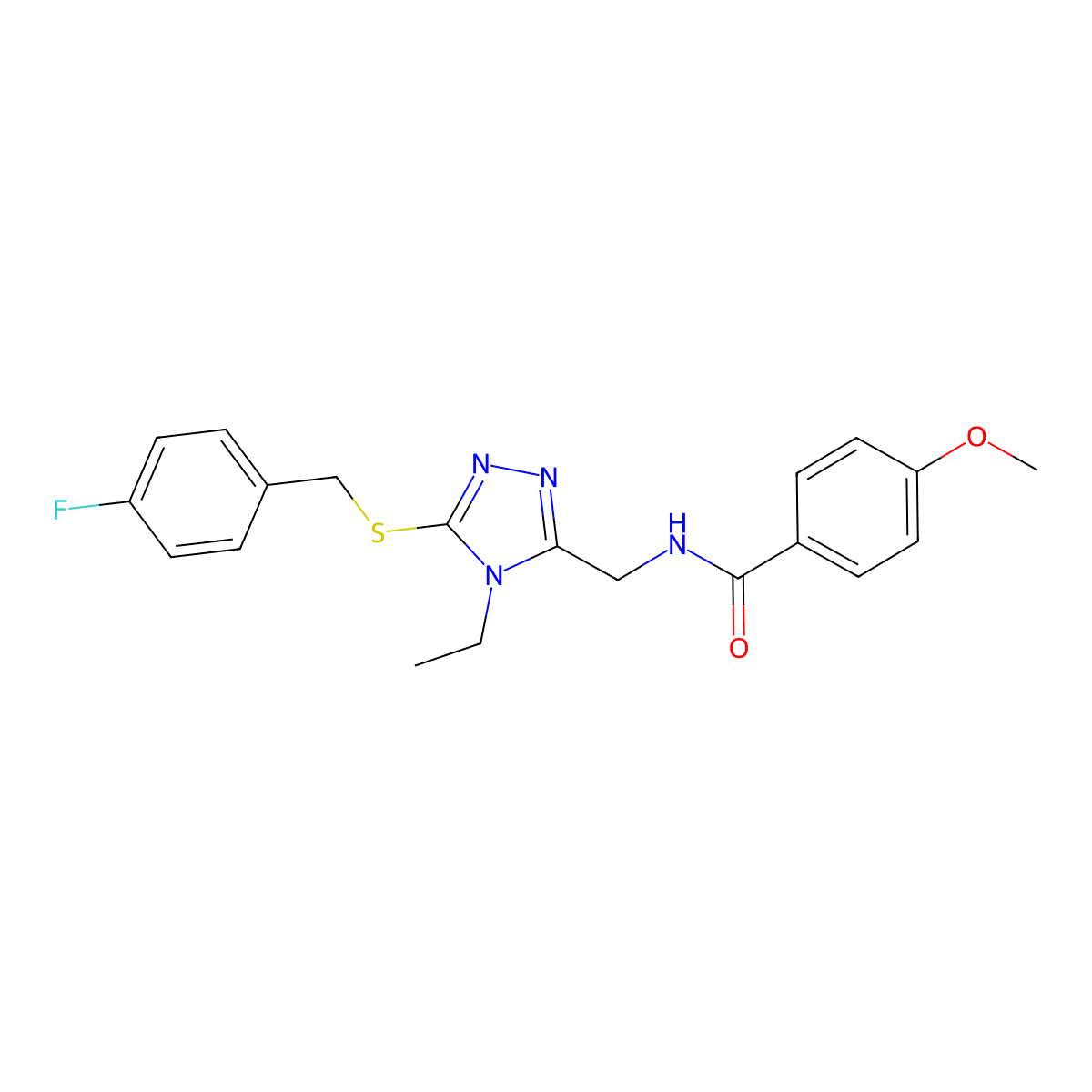 N-[[4-ethyl-5-[(4-fluorophenyl)methylsulfanyl]-1,2,4-triazol-3-yl]methyl]-4-methoxybenzamide molecular structure, CAS 476449-10-2