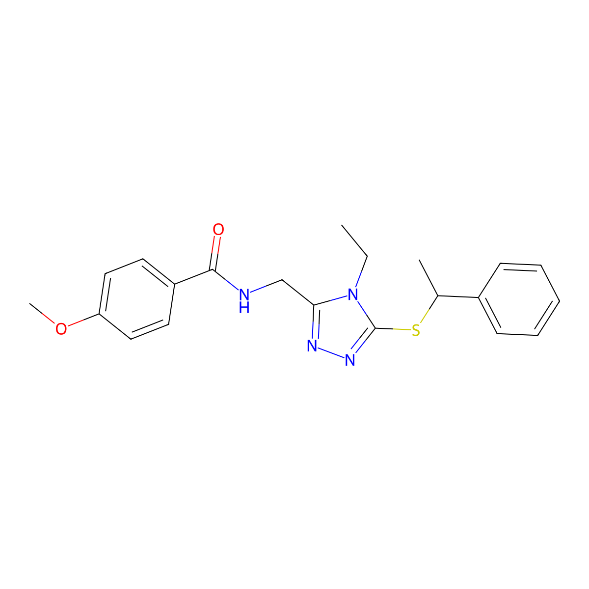 N-((4-ethyl-5-((1-phenylethyl)thio)-4H-1,2,4-triazol-3-yl)methyl)-4-methoxybenzamide molecular structure, CAS 476449-11-3