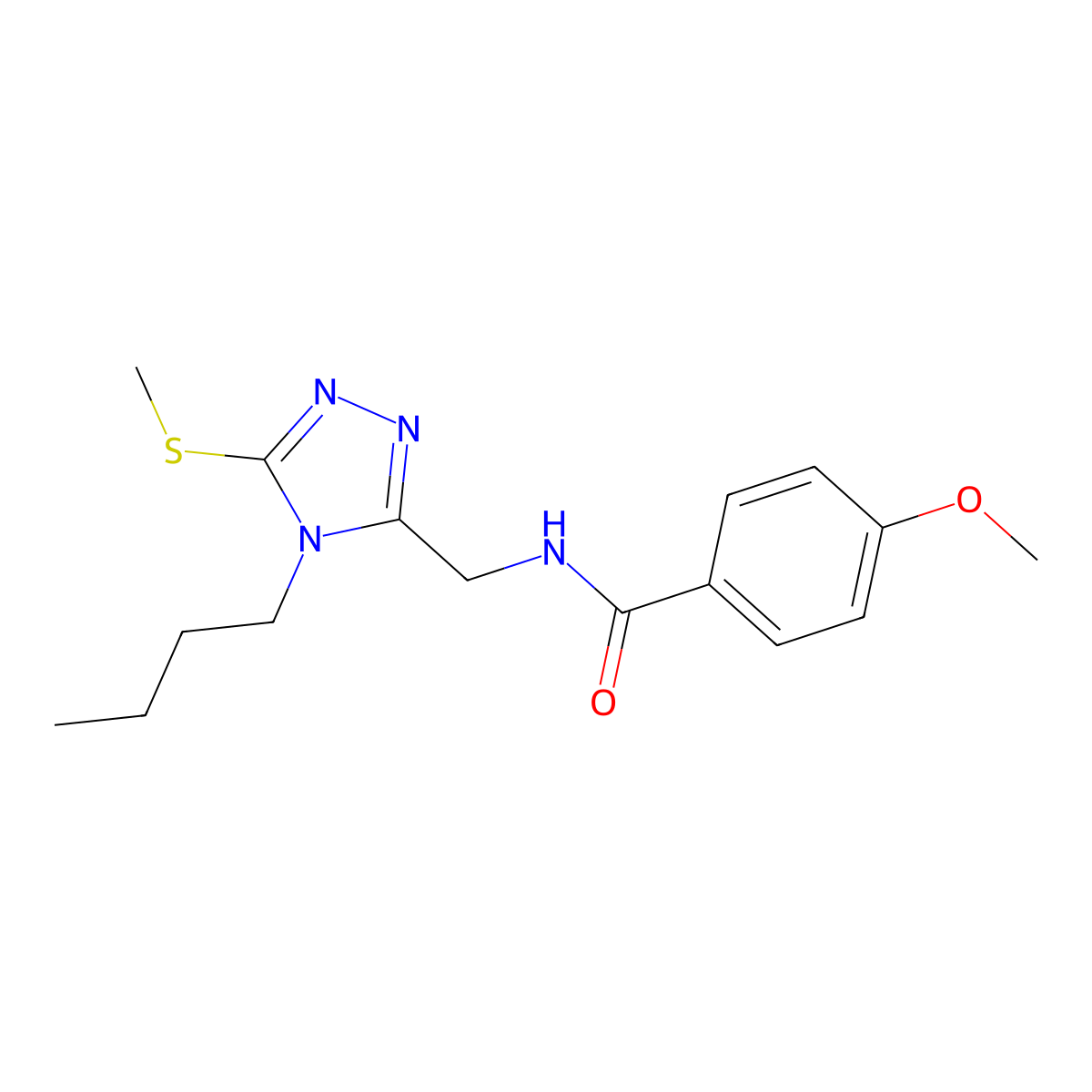 N-((4-butyl-5-(methylthio)-4H-1,2,4-triazol-3-yl)methyl)-4-methoxybenzamide molecular structure, CAS 476449-12-4