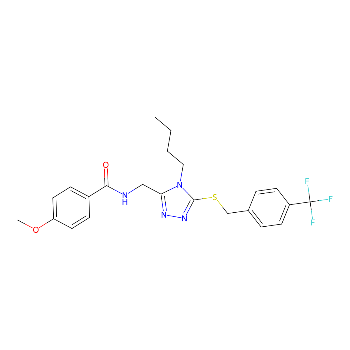 N-((4-butyl-5-((4-(trifluoromethyl)benzyl)thio)-4H-1,2,4-triazol-3-yl)methyl)-4-methoxybenzamide molecular structure, CAS 476449-14-6