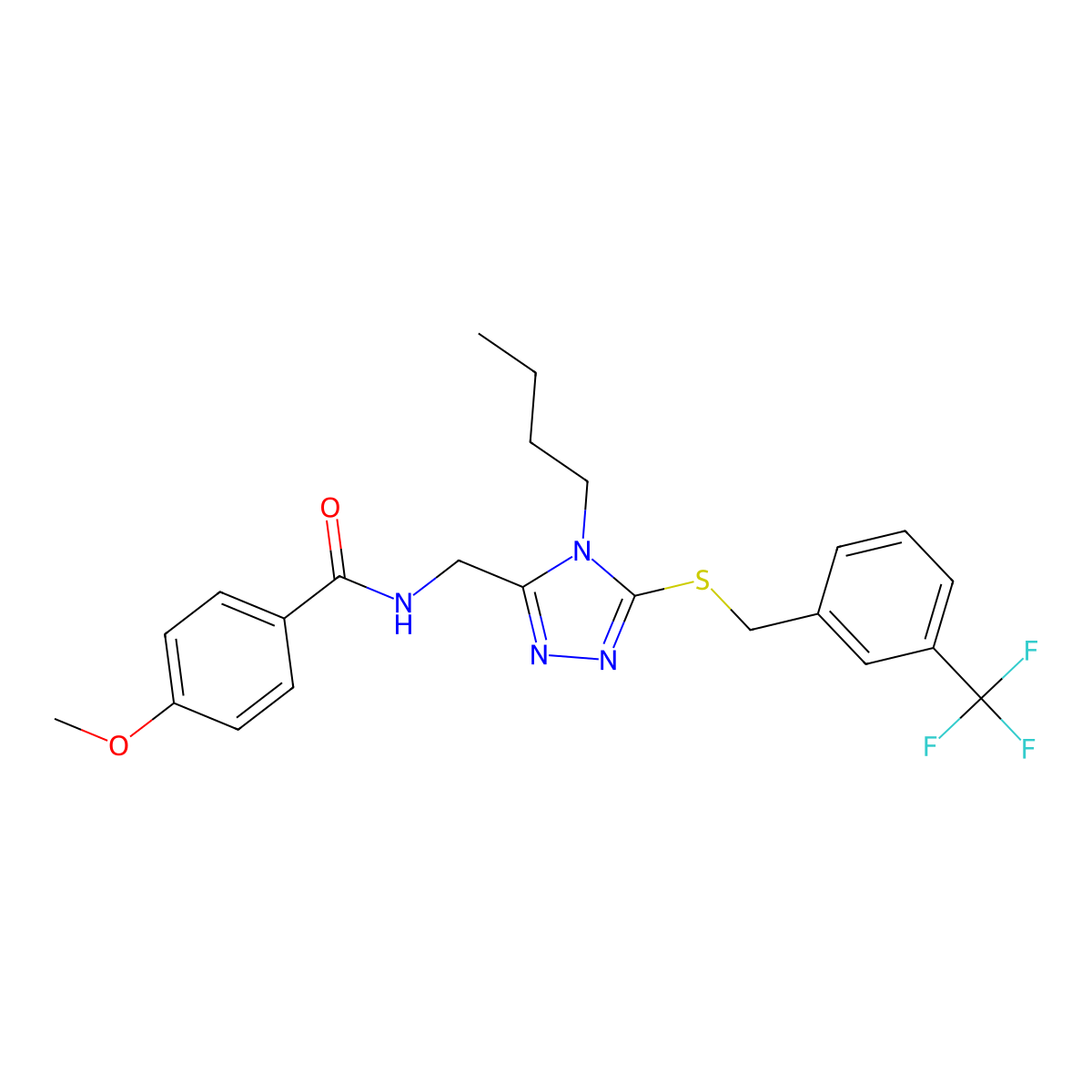 N-((4-butyl-5-((3-(trifluoromethyl)benzyl)thio)-4H-1,2,4-triazol-3-yl)methyl)-4-methoxybenzamide molecular structure, CAS 476449-15-7