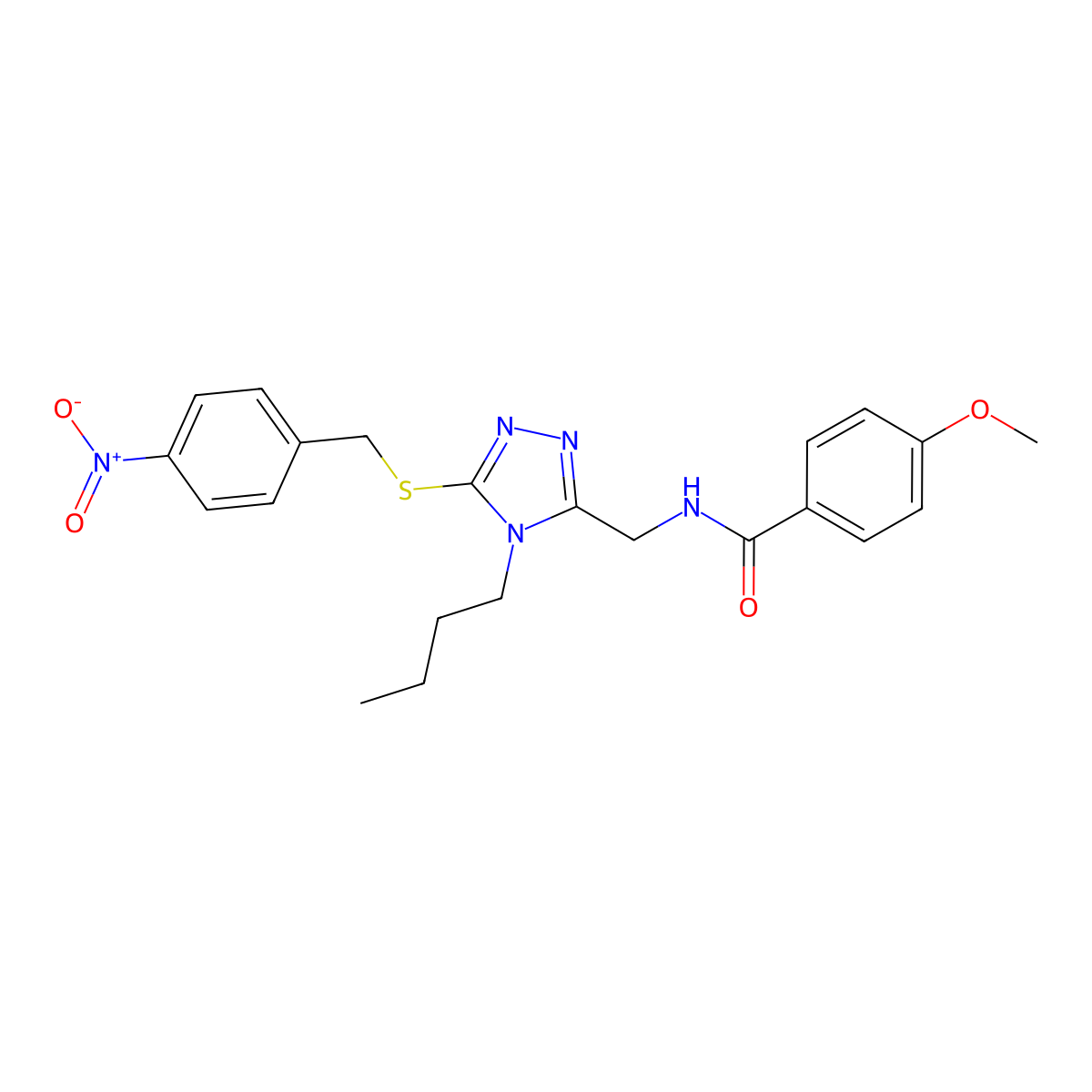 N-((4-butyl-5-((4-nitrobenzyl)thio)-4H-1,2,4-triazol-3-yl)methyl)-4-methoxybenzamide molecular structure, CAS 476449-16-8