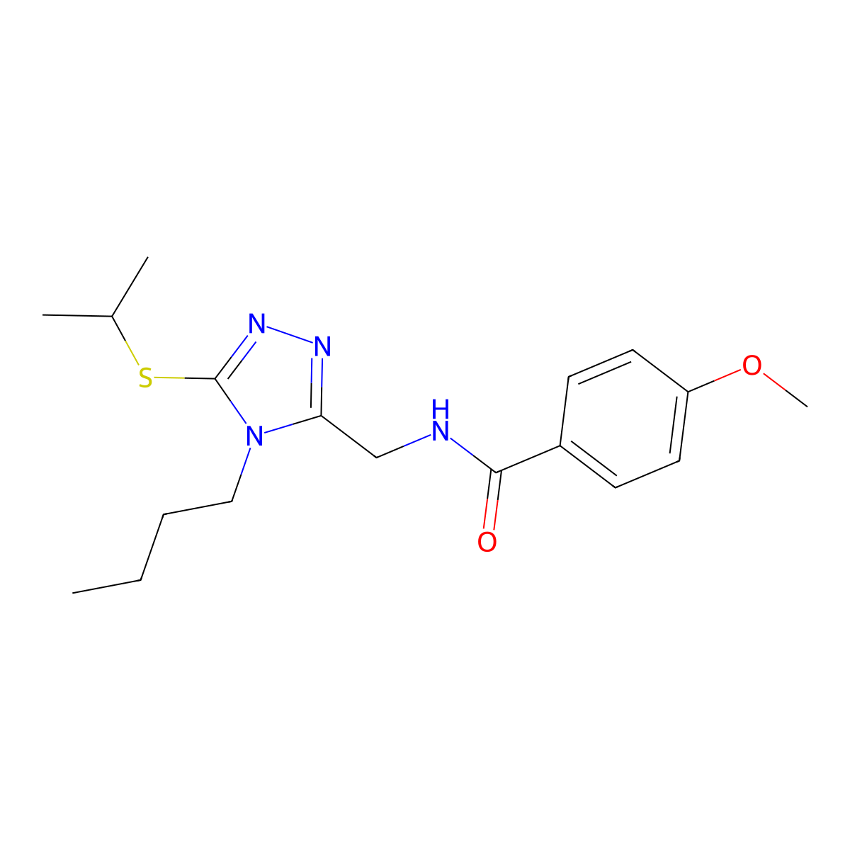 N-((4-butyl-5-(isopropylthio)-4H-1,2,4-triazol-3-yl)methyl)-4-methoxybenzamide molecular structure, CAS 476449-34-0