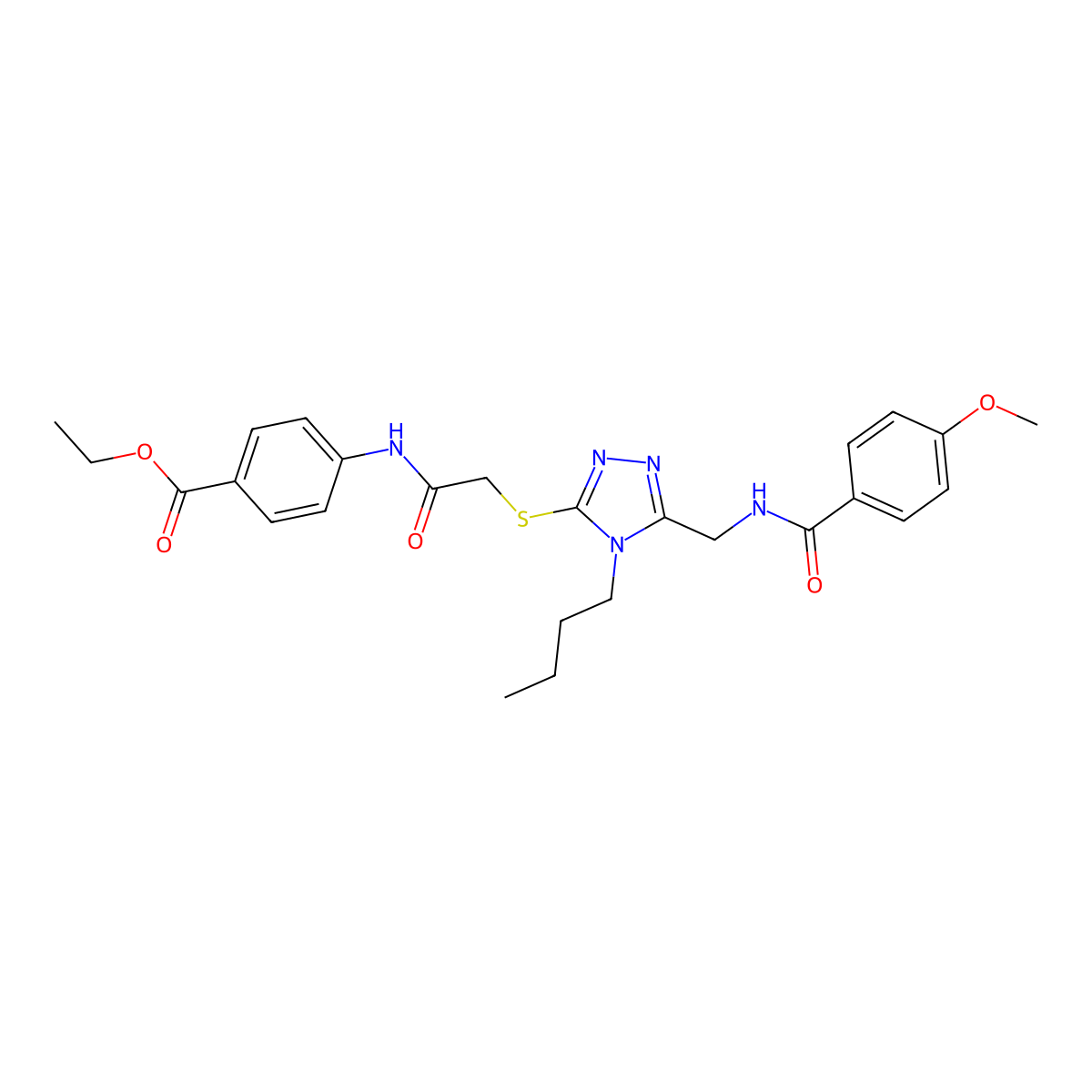 Ethyl 4-[[2-[[4-butyl-5-[[(4-methoxybenzoyl)amino]methyl]-1,2,4-triazol-3-yl]sulfanyl]acetyl]amino]benzoate molecular structure, CAS 476449-45-3