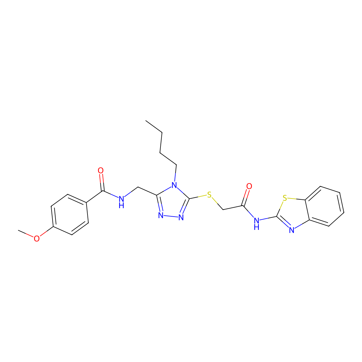 N-((5-((2-(benzo[d]thiazol-2-ylamino)-2-oxoethyl)thio)-4-butyl-4H-1,2,4-triazol-3-yl)methyl)-4-methoxybenzamide molecular structure, CAS 476449-52-2