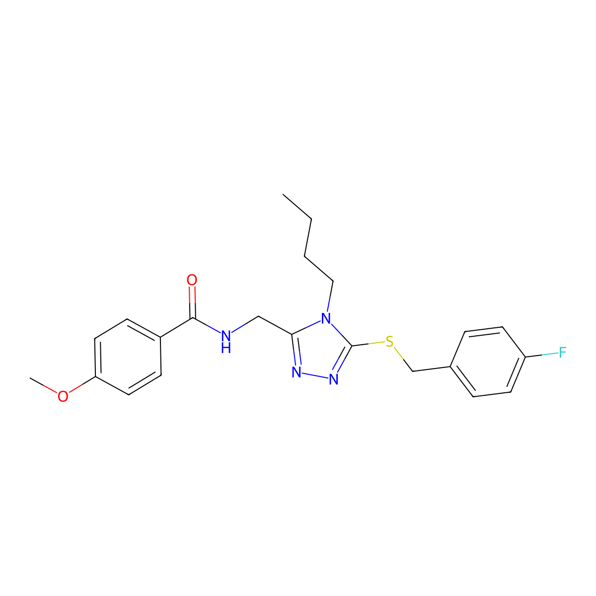N-[[4-butyl-5-[(4-fluorophenyl)methylsulfanyl]-1,2,4-triazol-3-yl]methyl]-4-methoxybenzamide molecular structure, CAS 476449-58-8